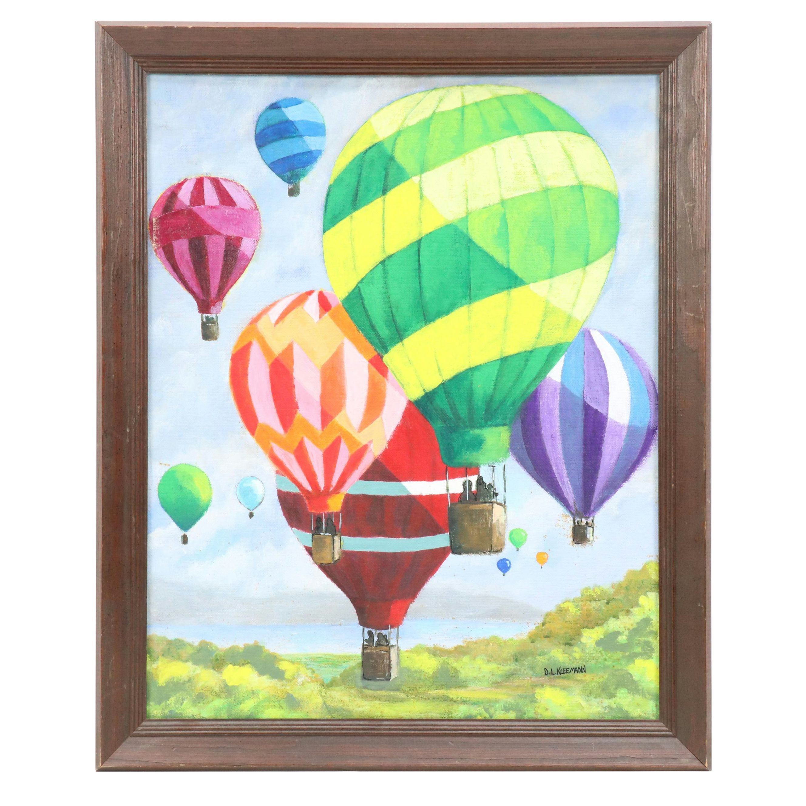 D.L. Kleemann Acrylic Painting of Hot Air Balloons, Late 20th Century