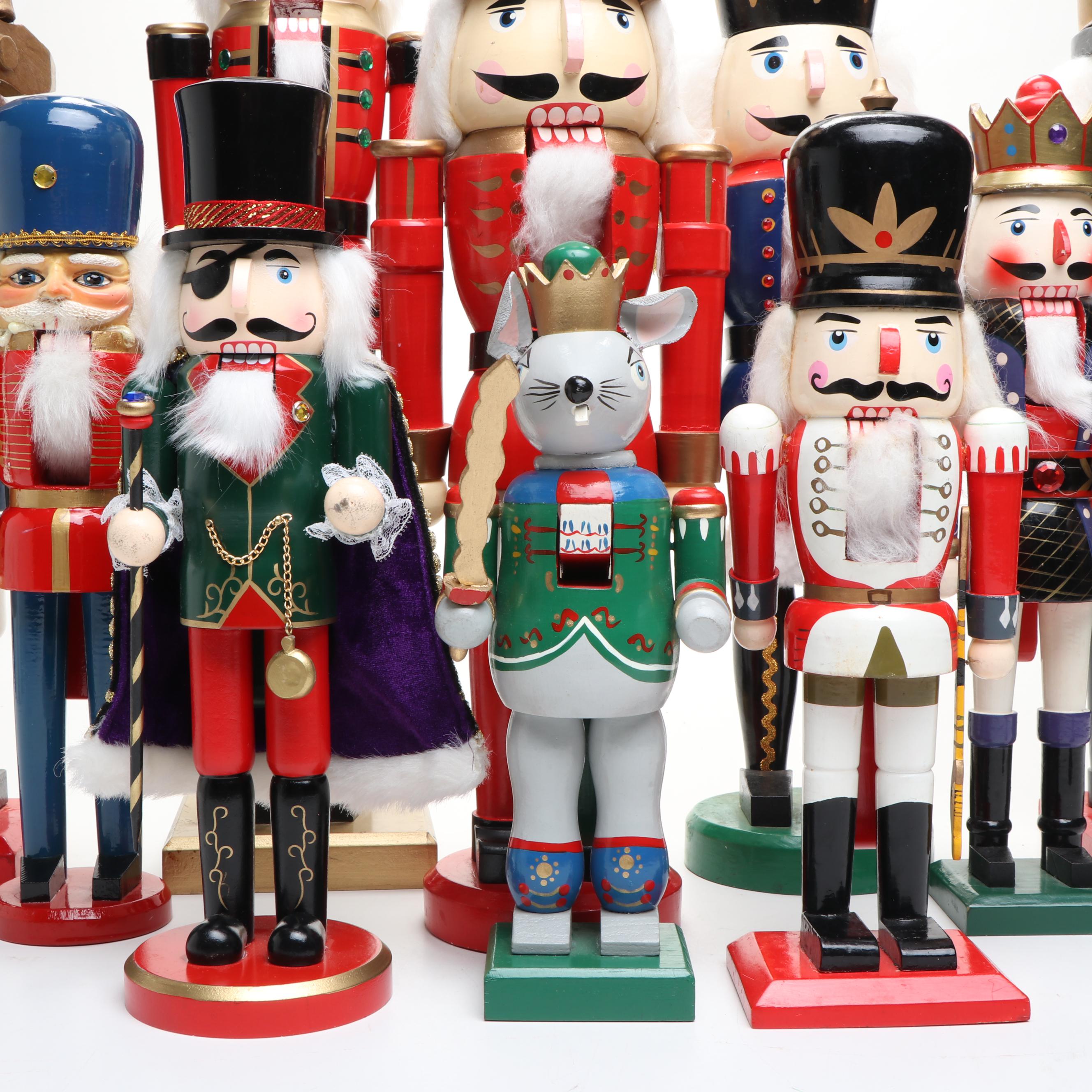 German Style Painted and Embellished Wood Nutcrackers