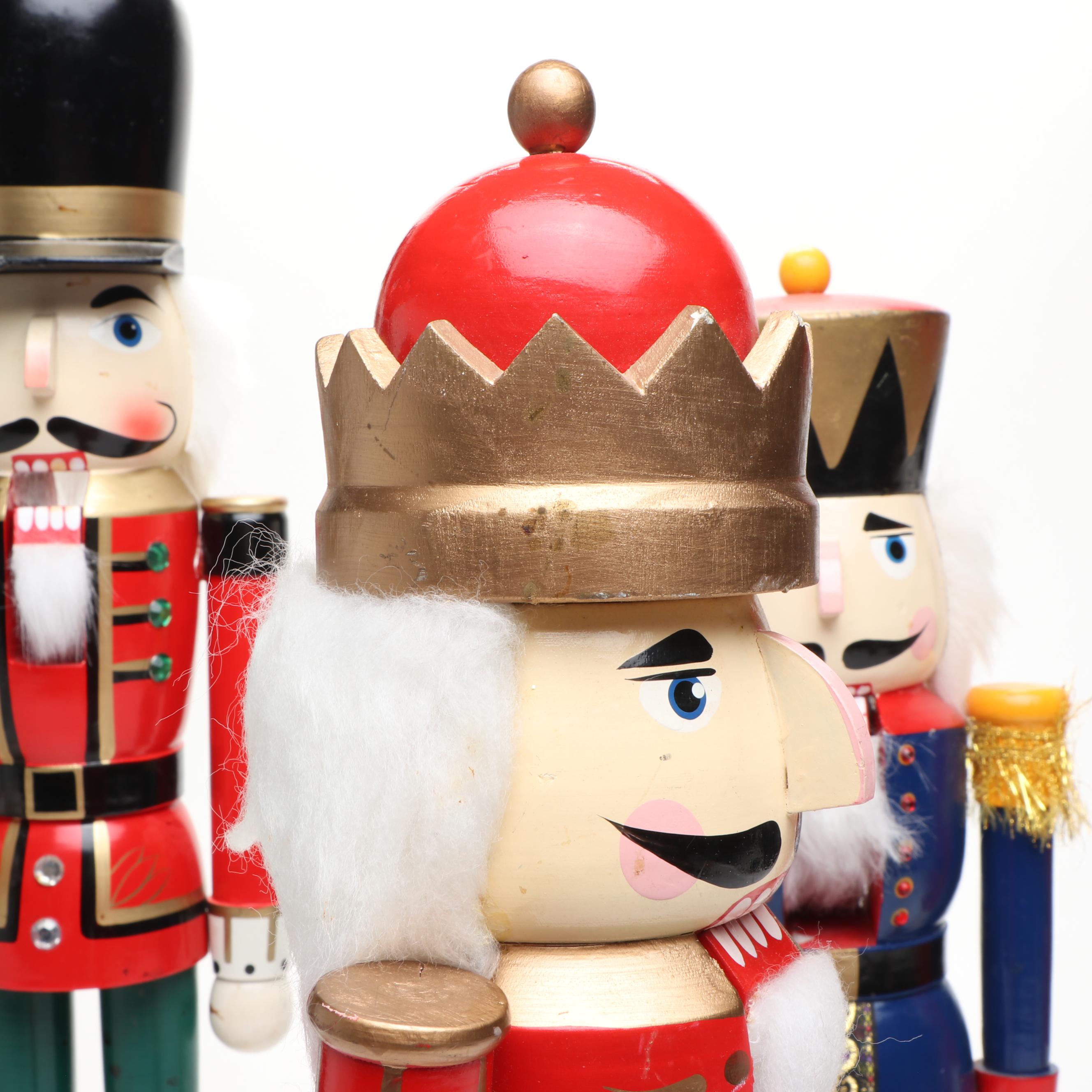 German Style Painted and Embellished Wood Nutcrackers