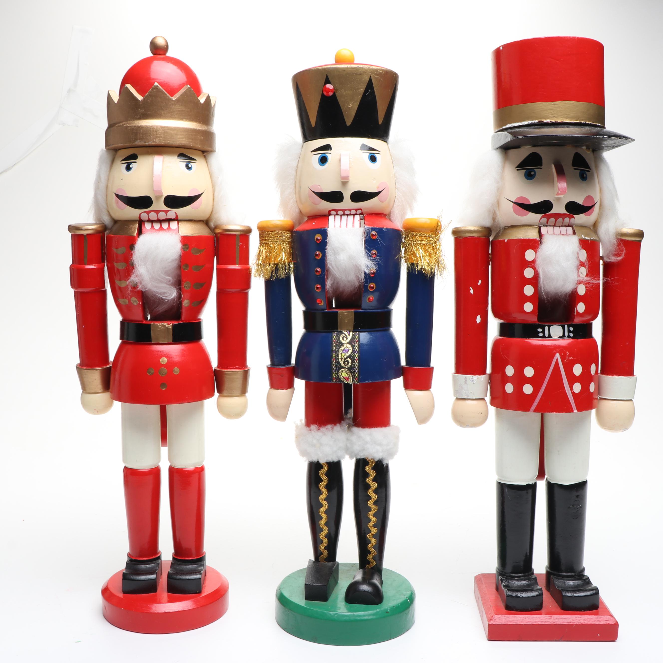 German Style Painted and Embellished Wood Nutcrackers