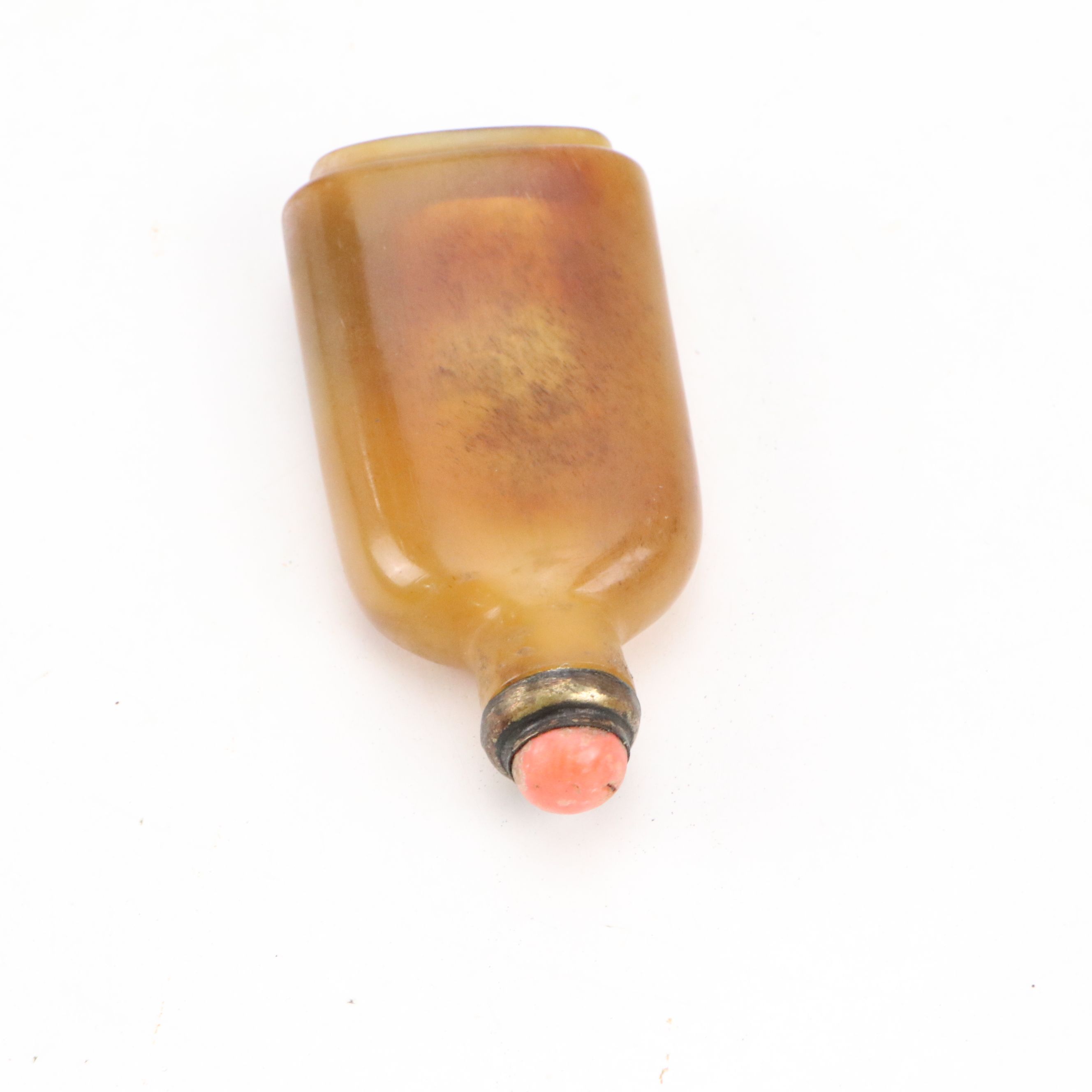 Chinese Horn Snuff Bottles with Coral Cabochon Stoppers