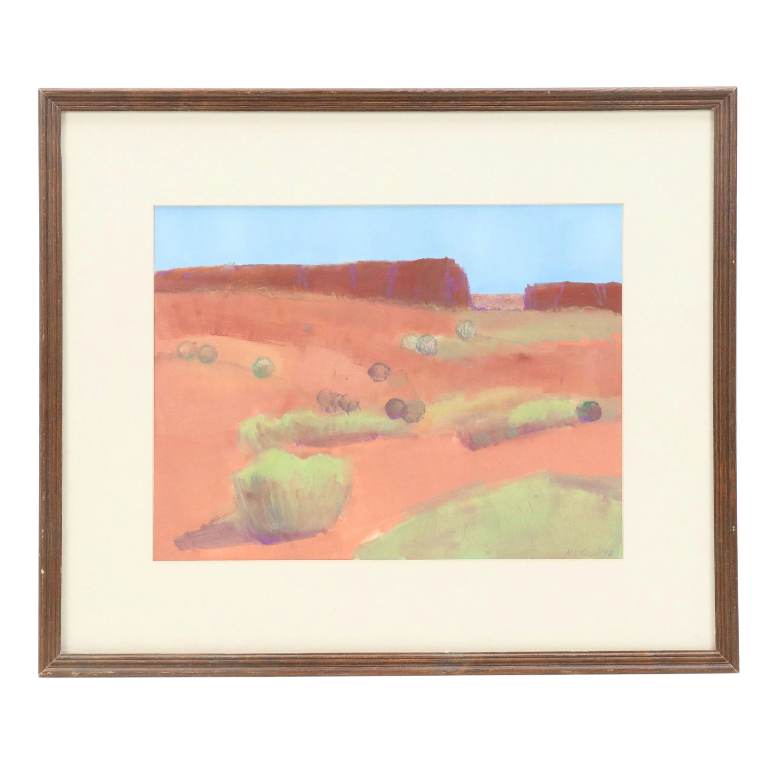 M.I. Thul Western Landscape Pastel Drawing, 1993