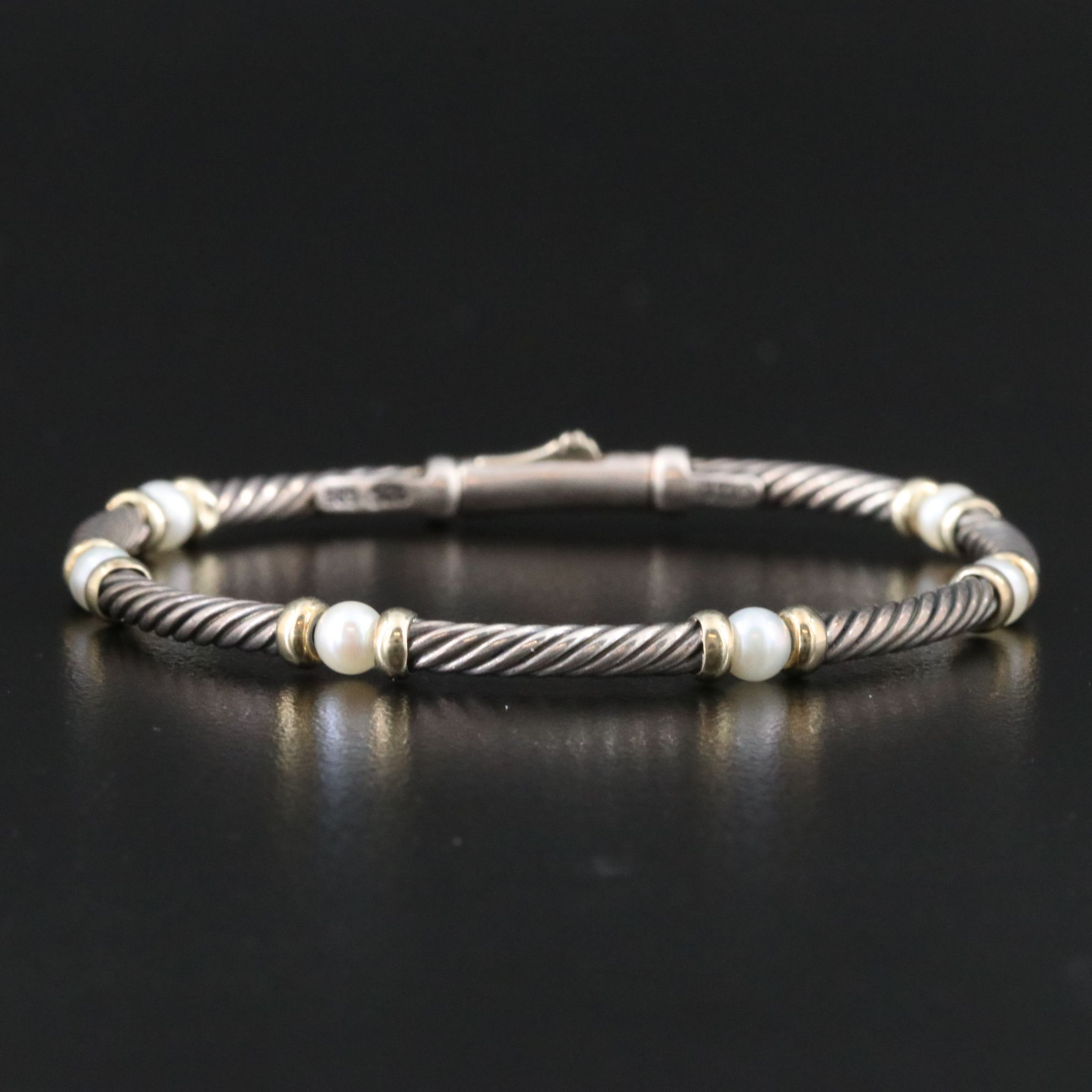 David Yurman Hampton Sterling, 14K and Pearl Bracelet