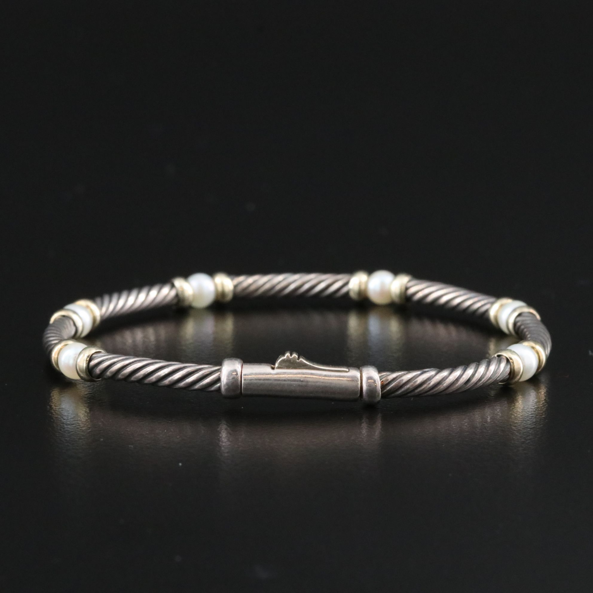 David Yurman Hampton Sterling, 14K and Pearl Bracelet