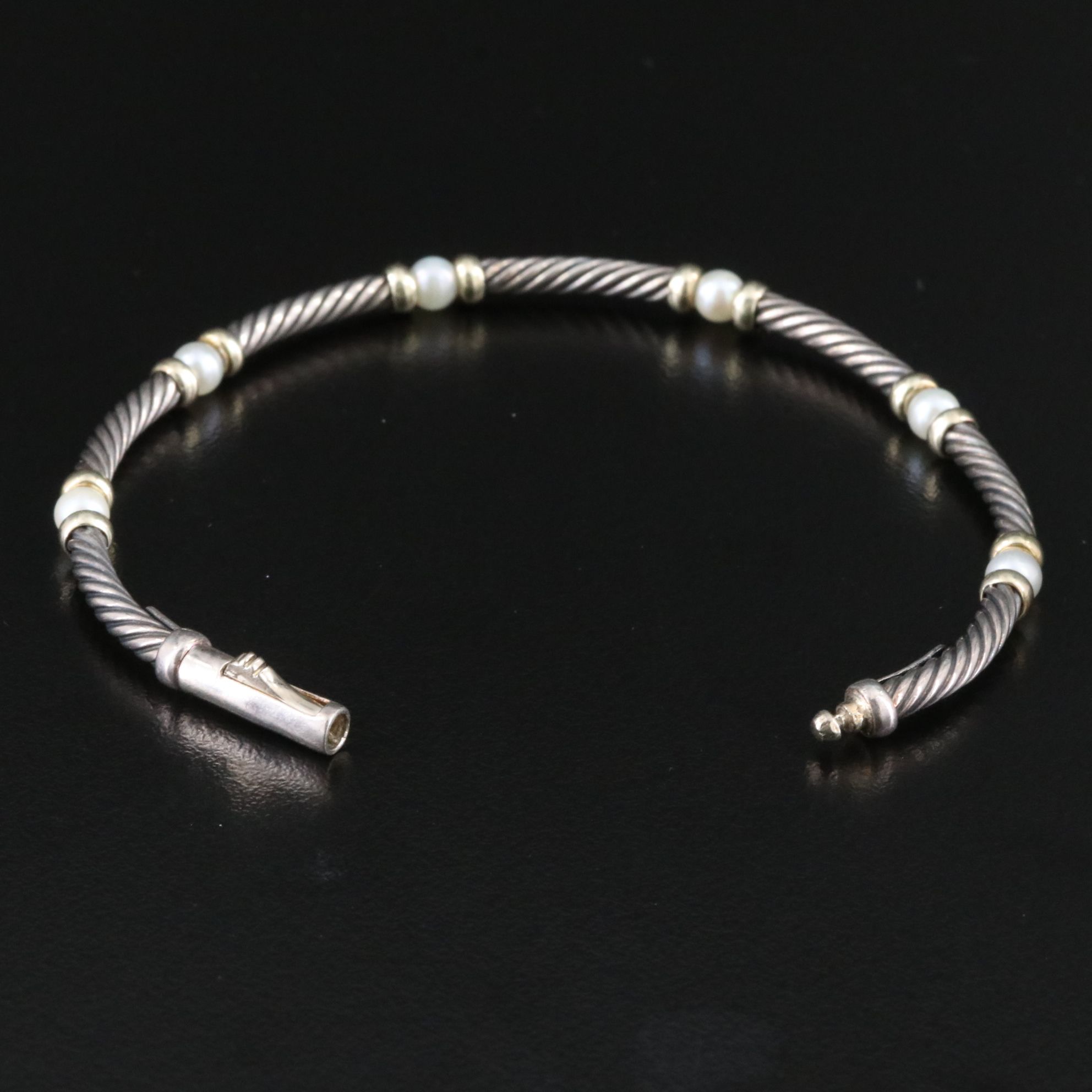 David Yurman Hampton Sterling, 14K and Pearl Bracelet