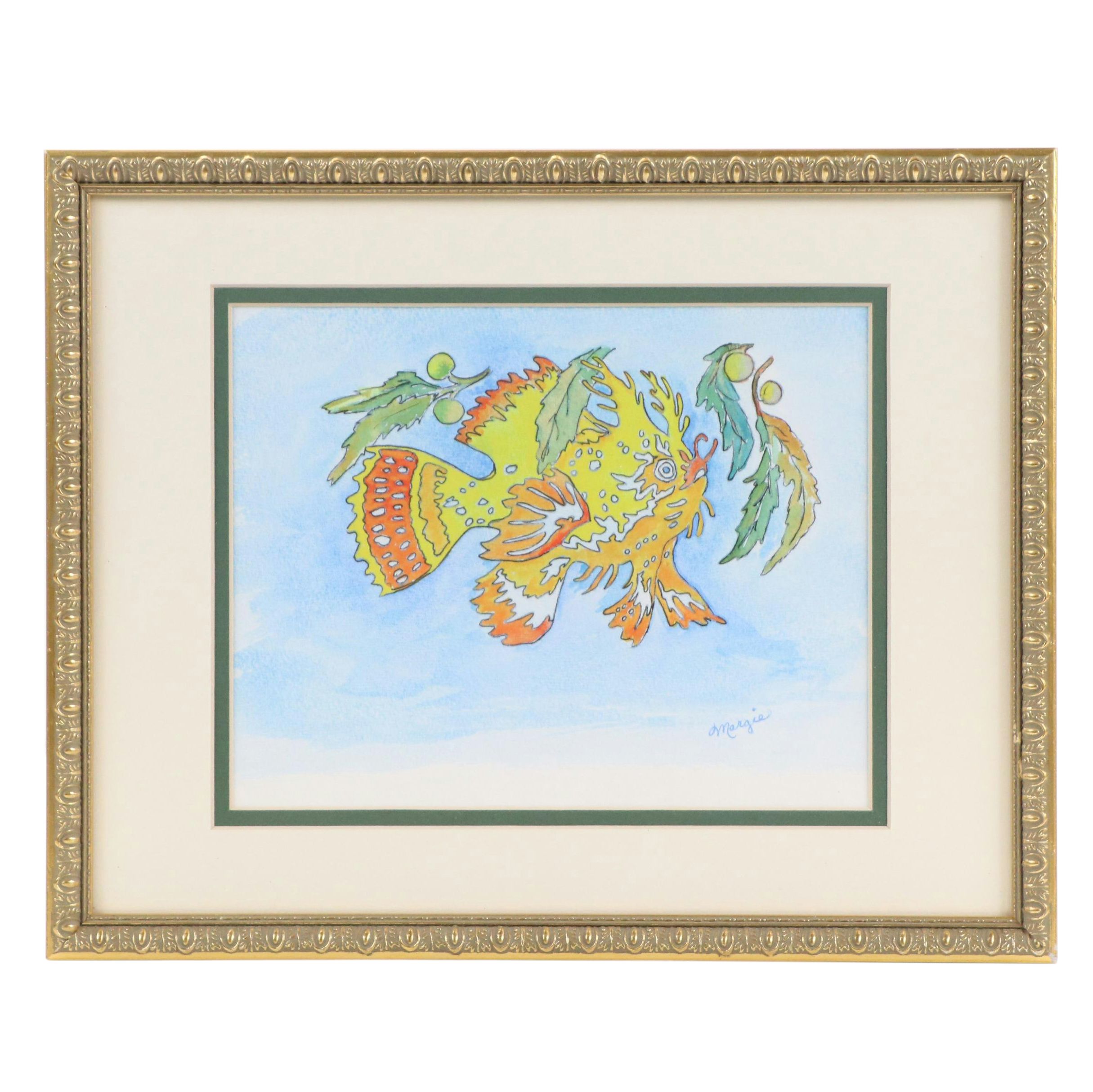 Margie Watercolor Painting of a Fish, 21st Century