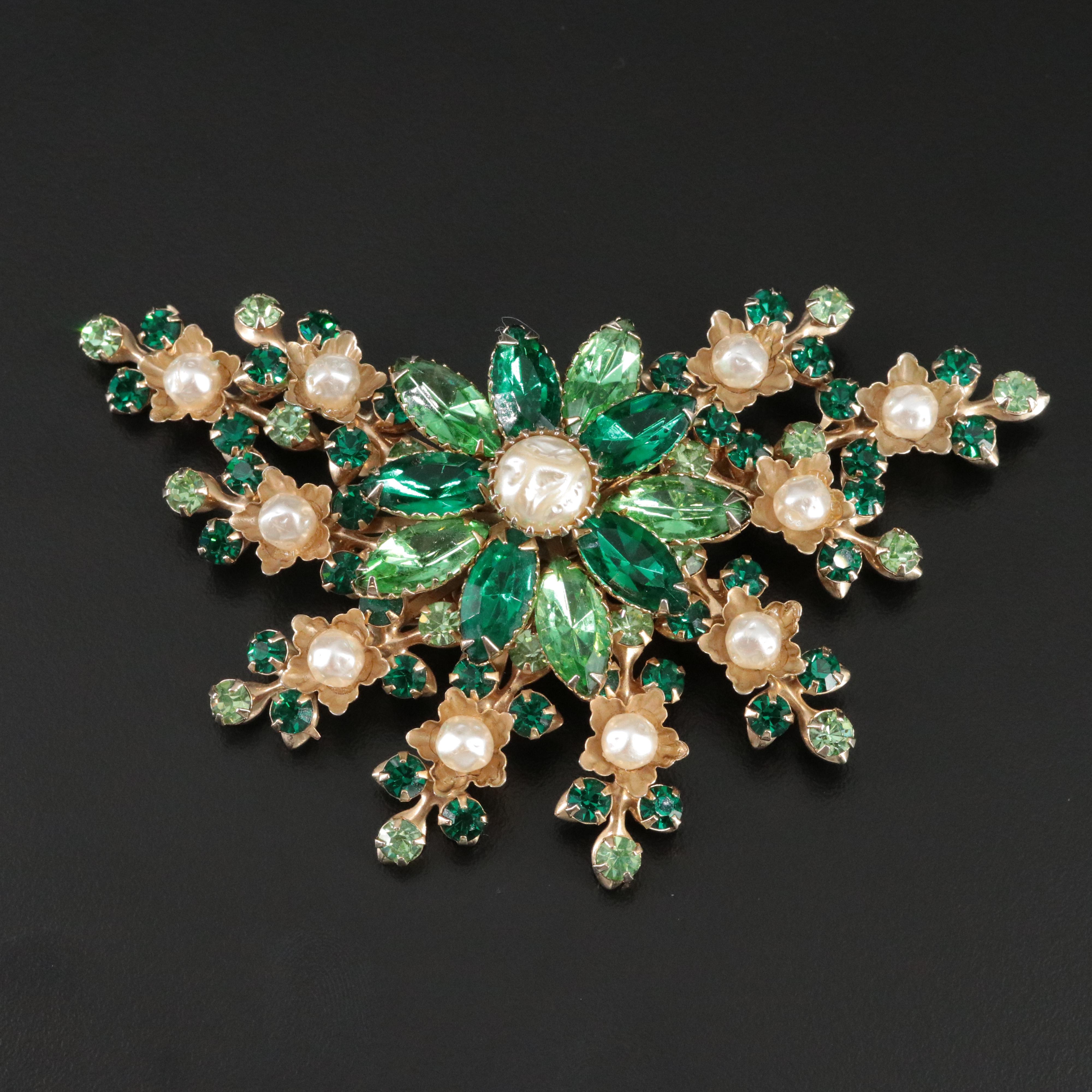 Judy Lee Rhinestone and Faux Pearl Brooch