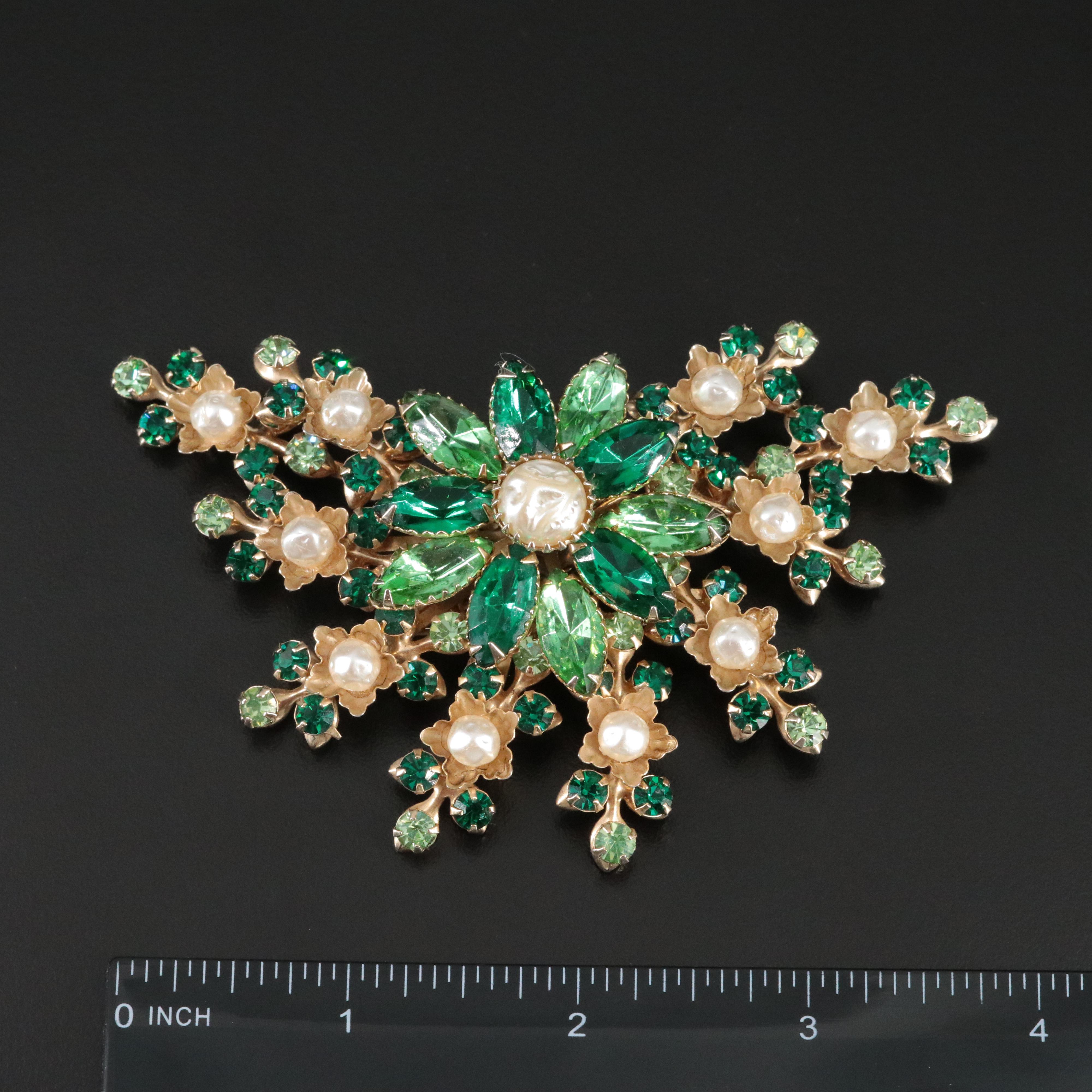 Judy Lee Rhinestone and Faux Pearl Brooch