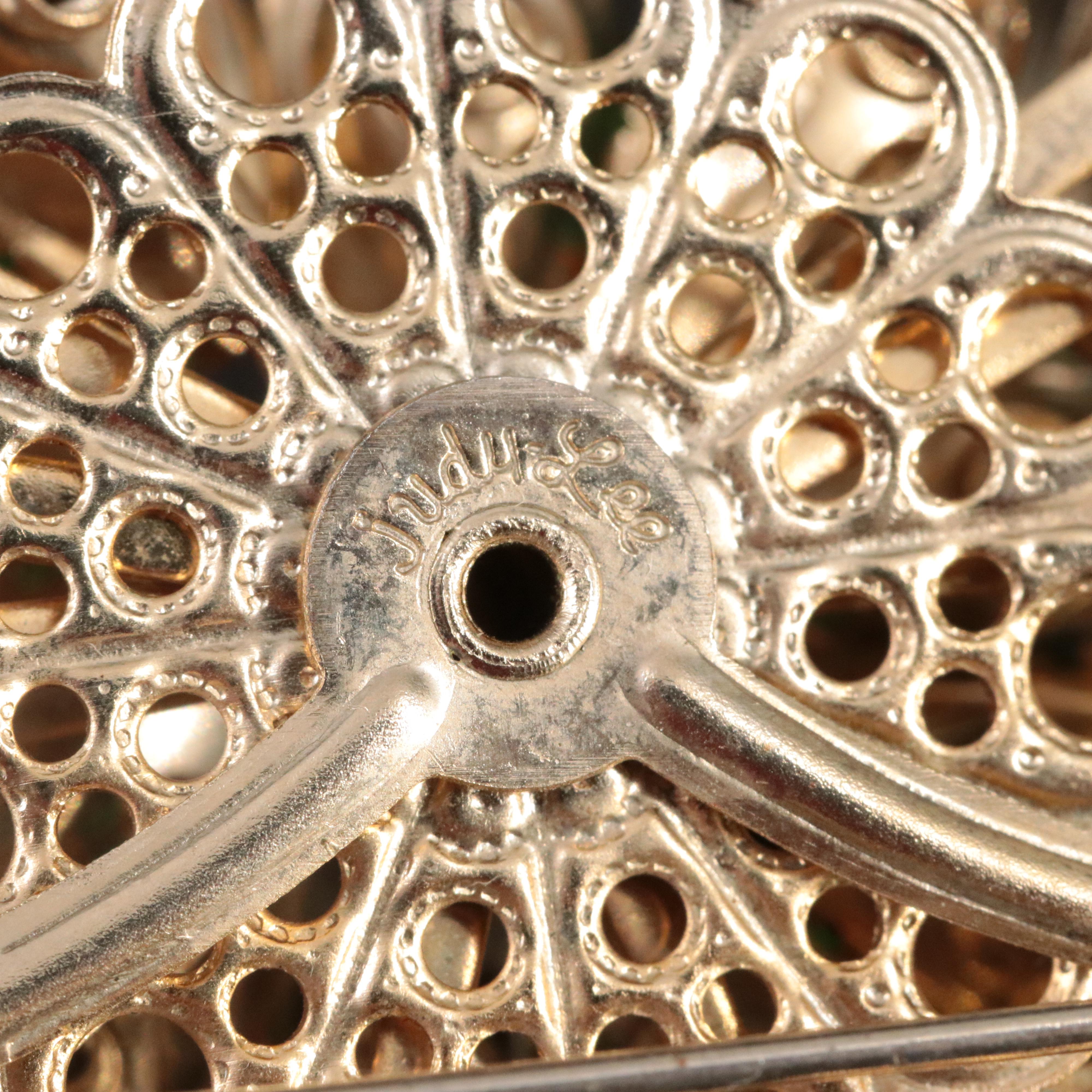 Judy Lee Rhinestone and Faux Pearl Brooch