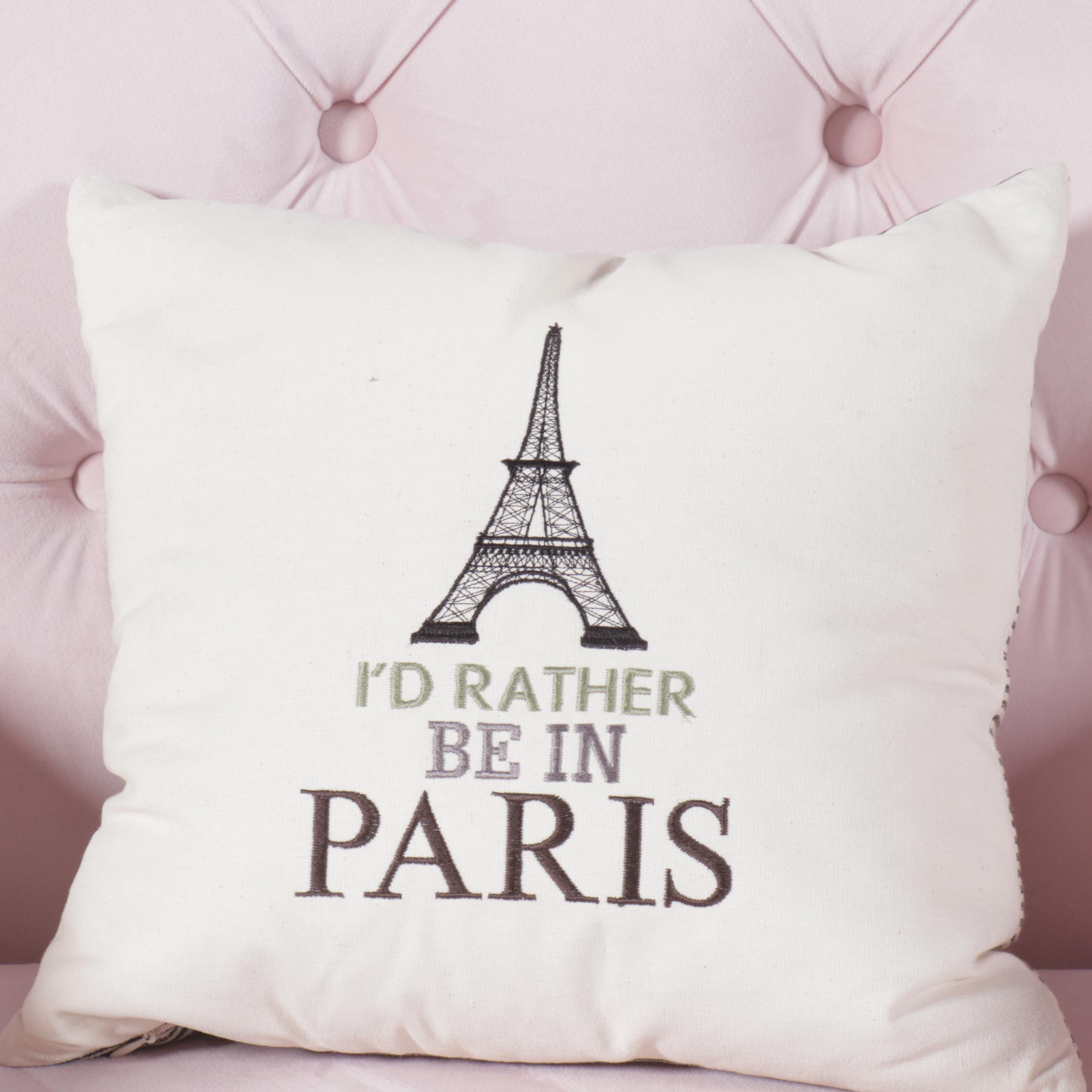 Pink Button-Tufted Rocking Chair with Paris Throw Pillow