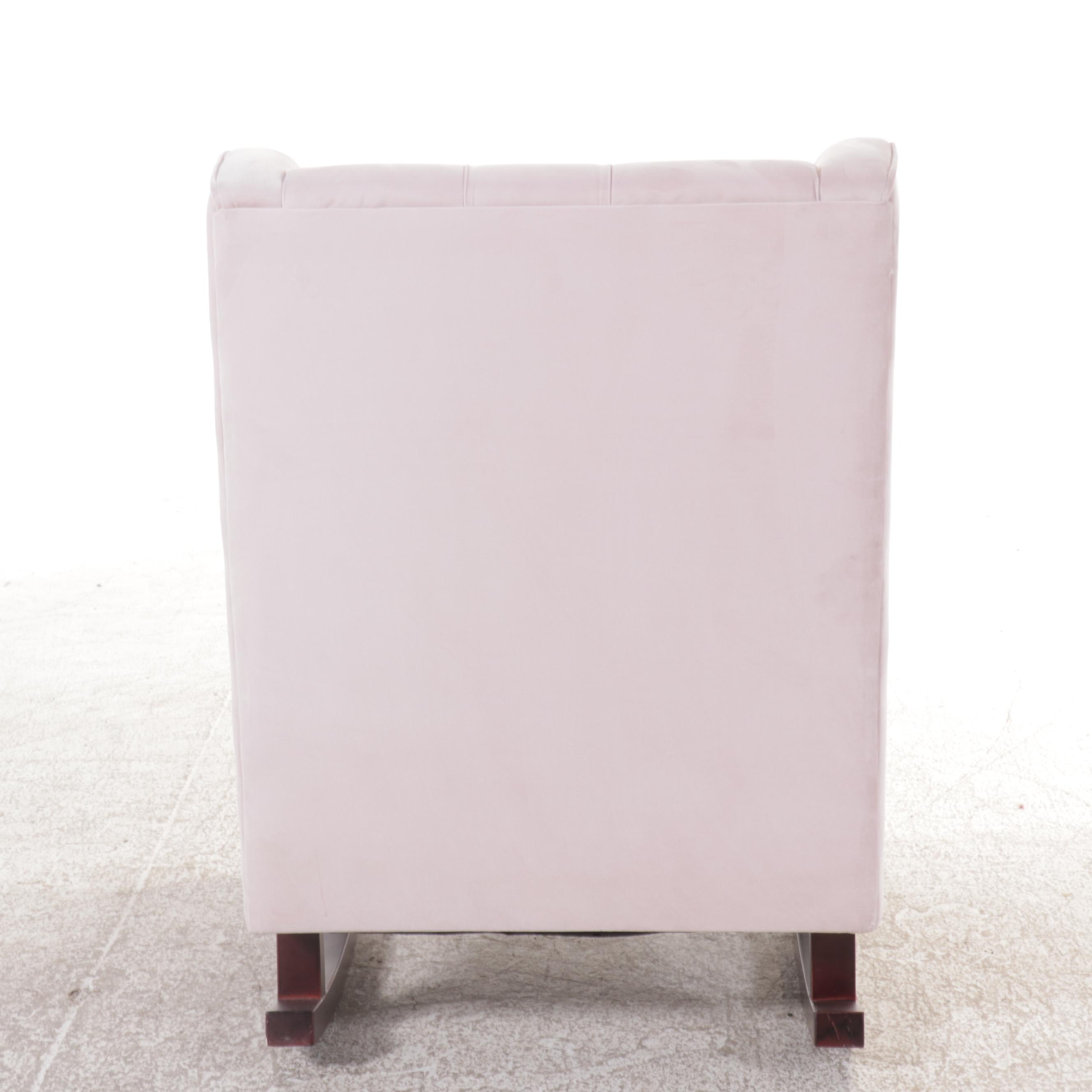 Pink Button-Tufted Rocking Chair with Paris Throw Pillow