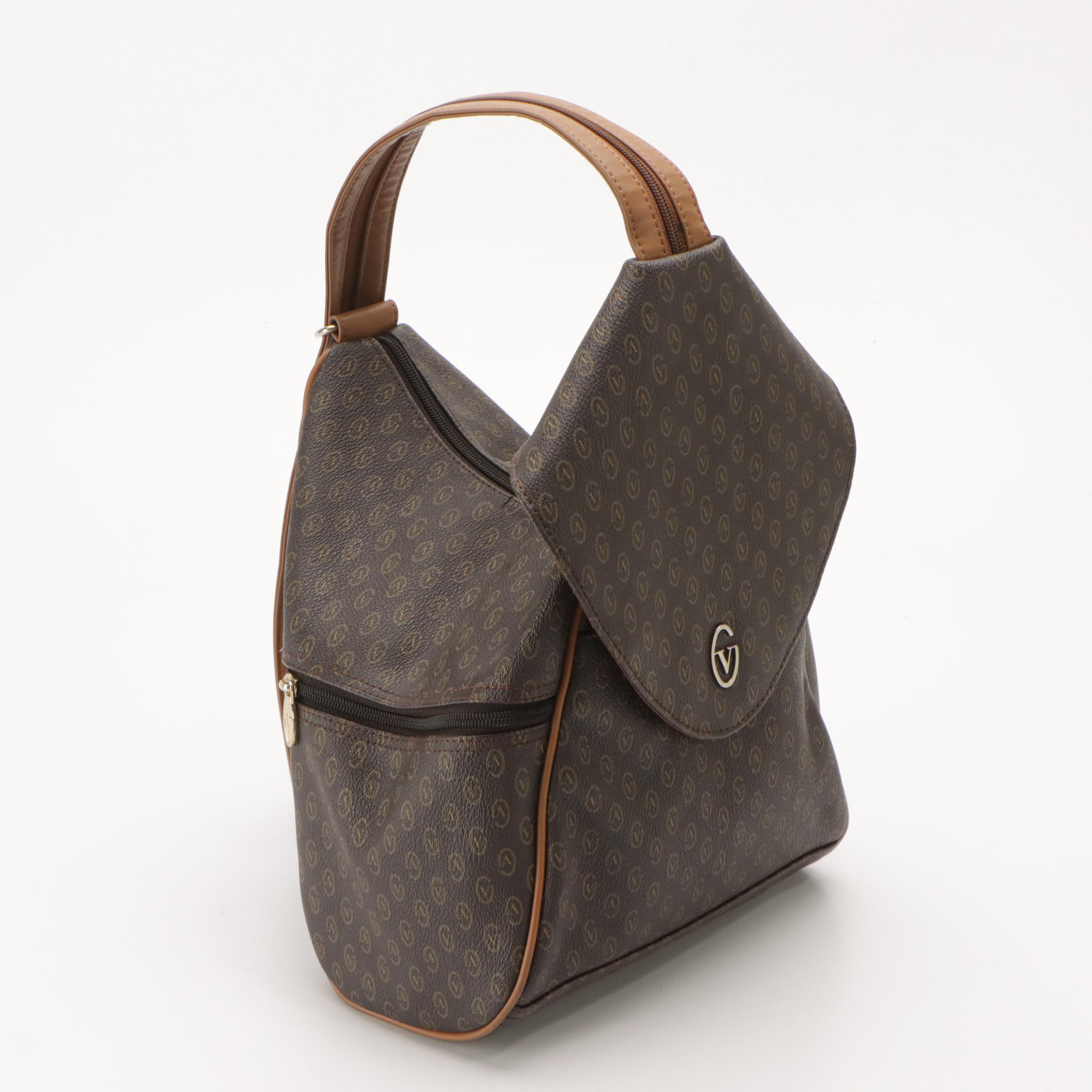 Gianni Valentino Sling Bag/Backpack in Dark Brown Monogram Canvas & Leather Trim