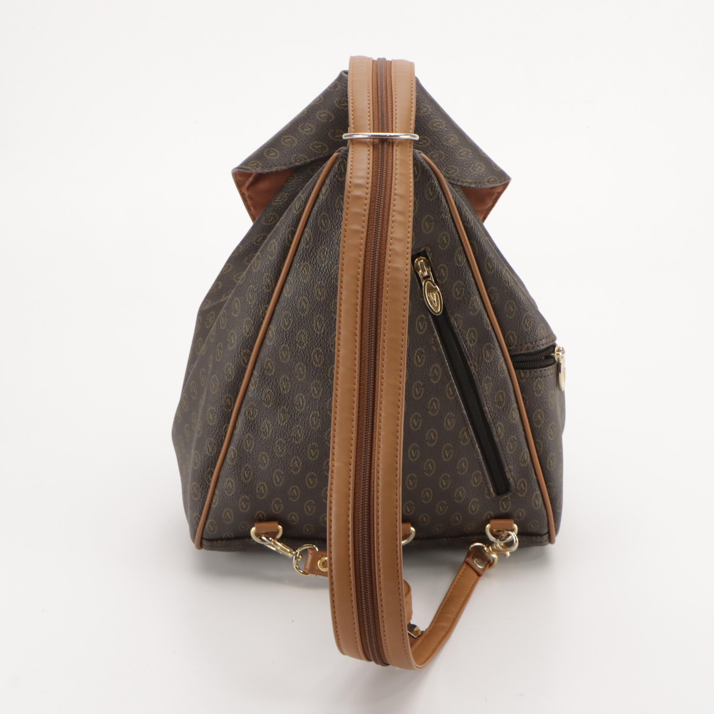 Gianni Valentino Sling Bag/Backpack in Dark Brown Monogram Canvas & Leather Trim
