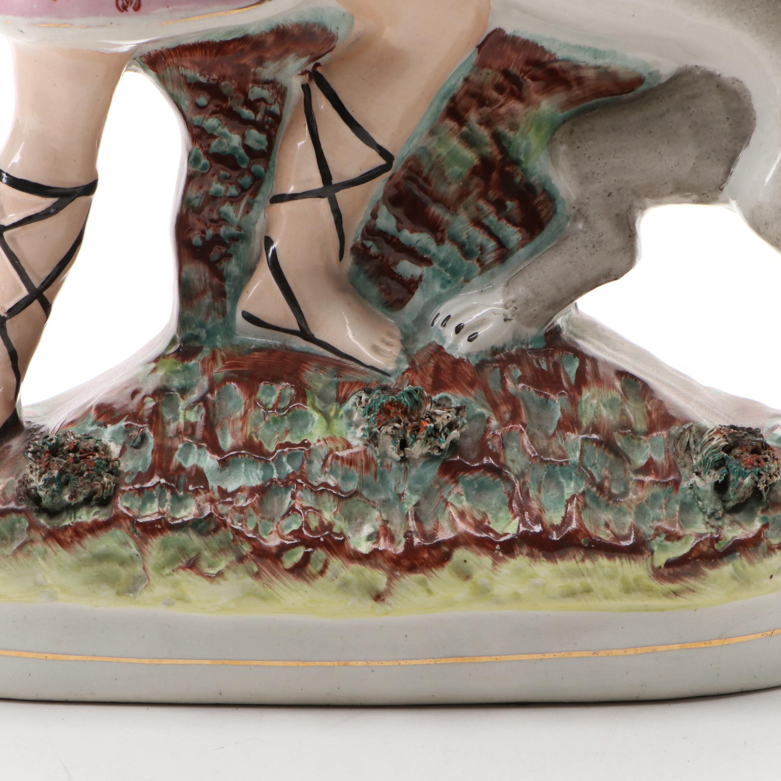 Staffordshire Samson and The Lion Flatback Figure, Mid to Late 19th Century