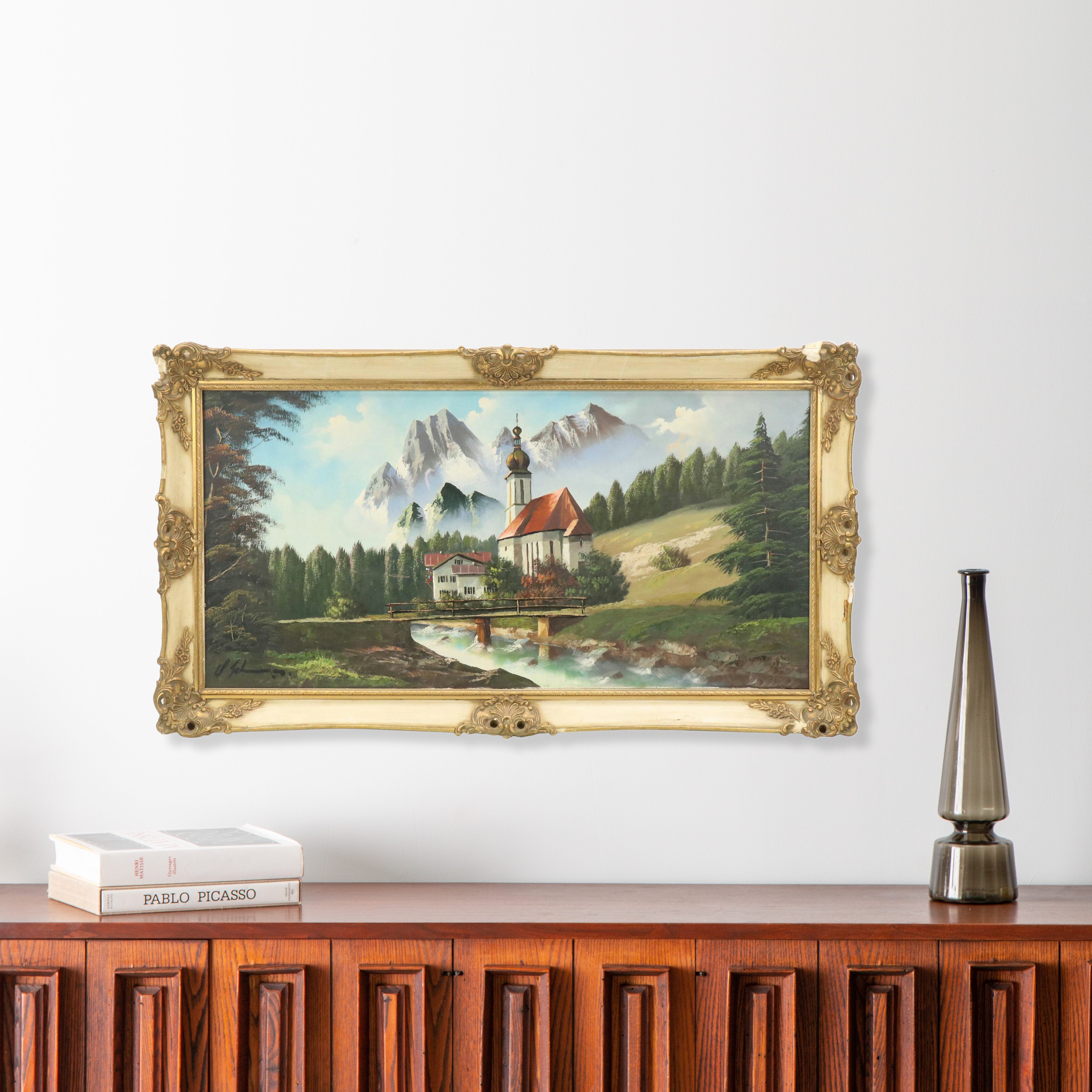 Mountain Landscape Oil Painting, Late 20th Century