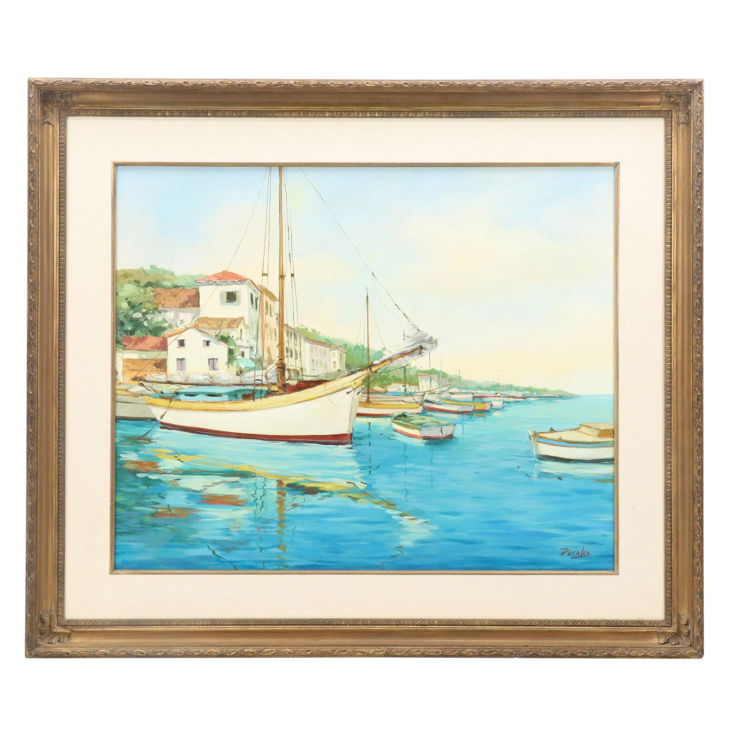 Cesar Perales Oil Painting "Harbor," 21st Century