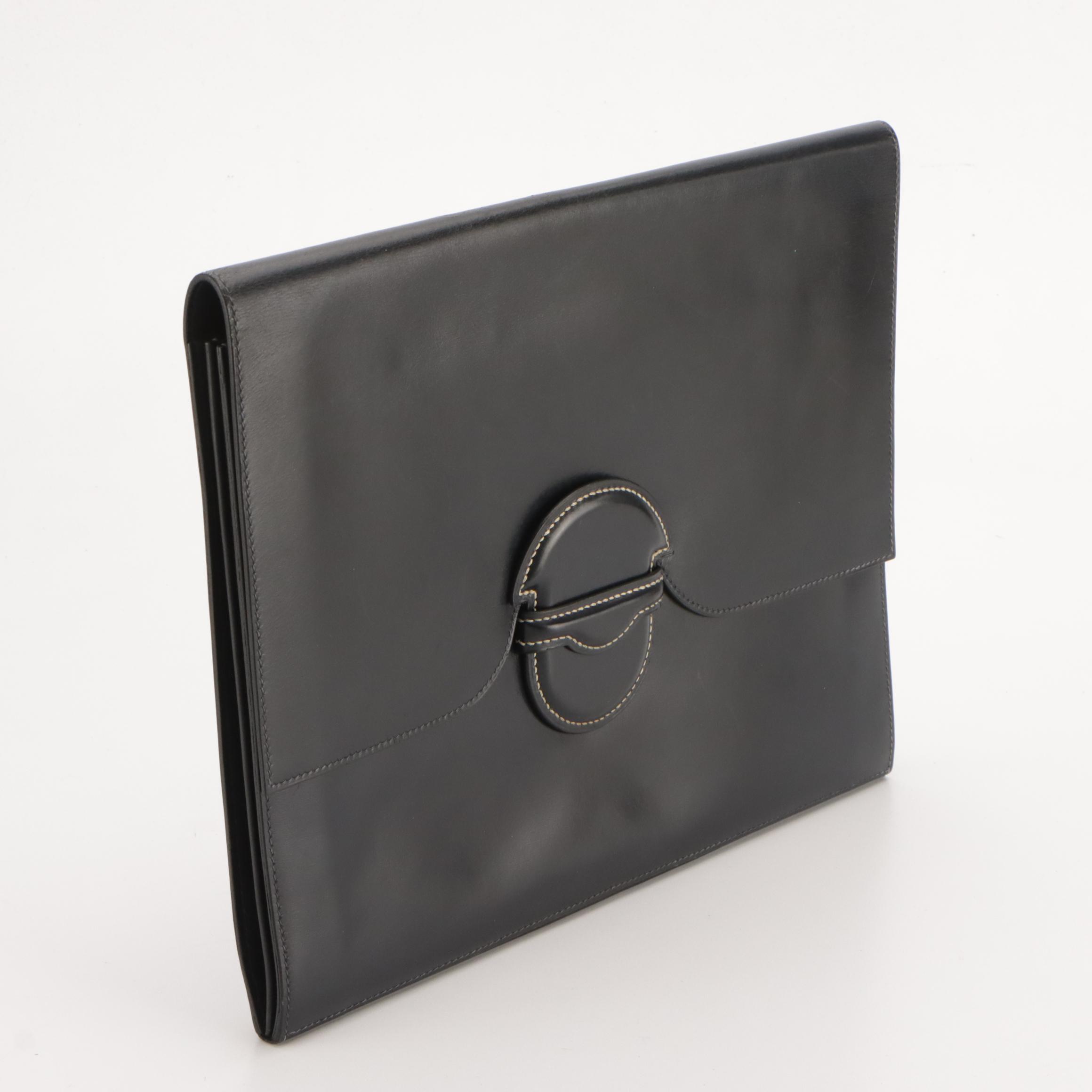 Hermès 35cm Clutch/Portfolio in Deep Navy Gulliver Leather, 1980s