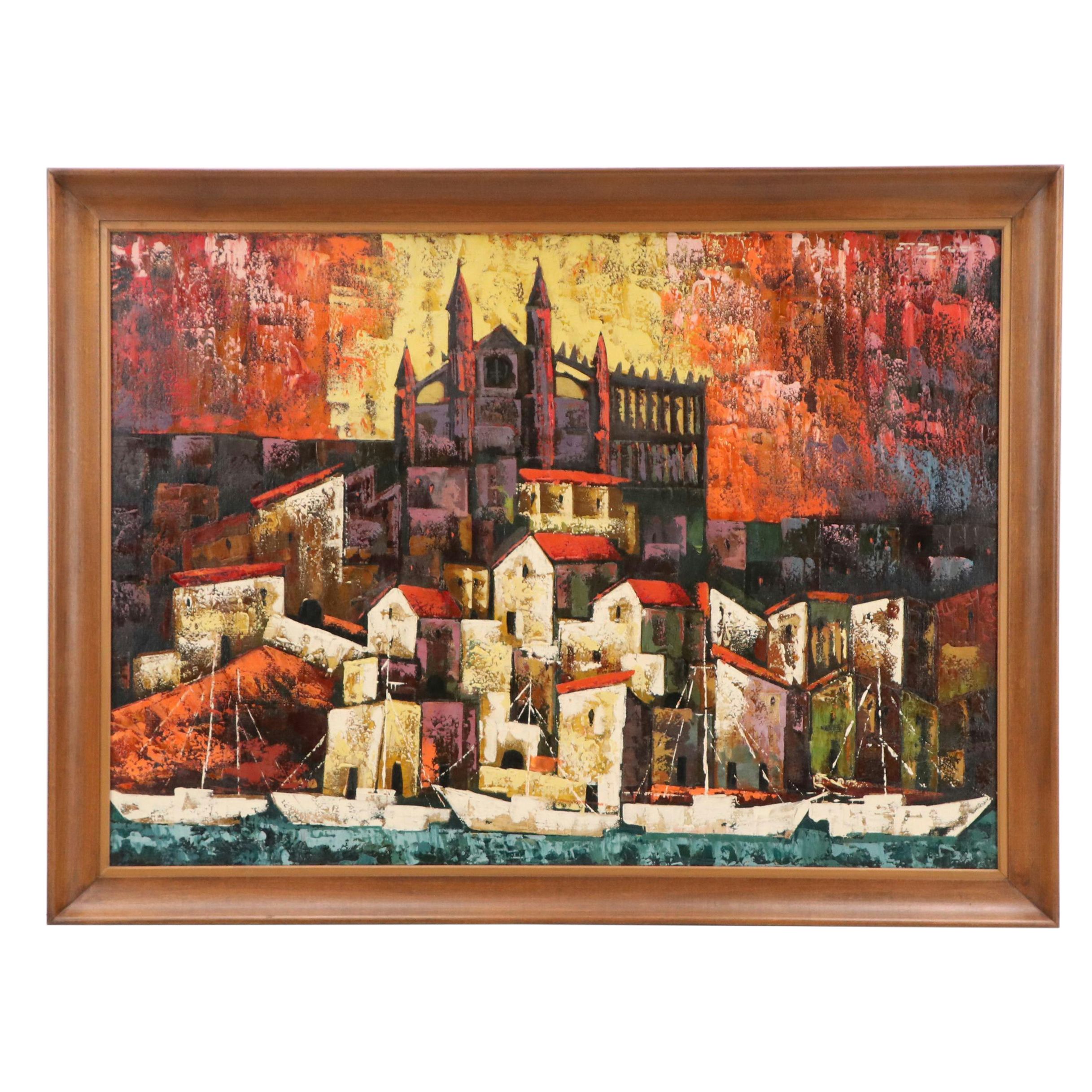 Toro Mid Century Modern City Landscape Oil Painting