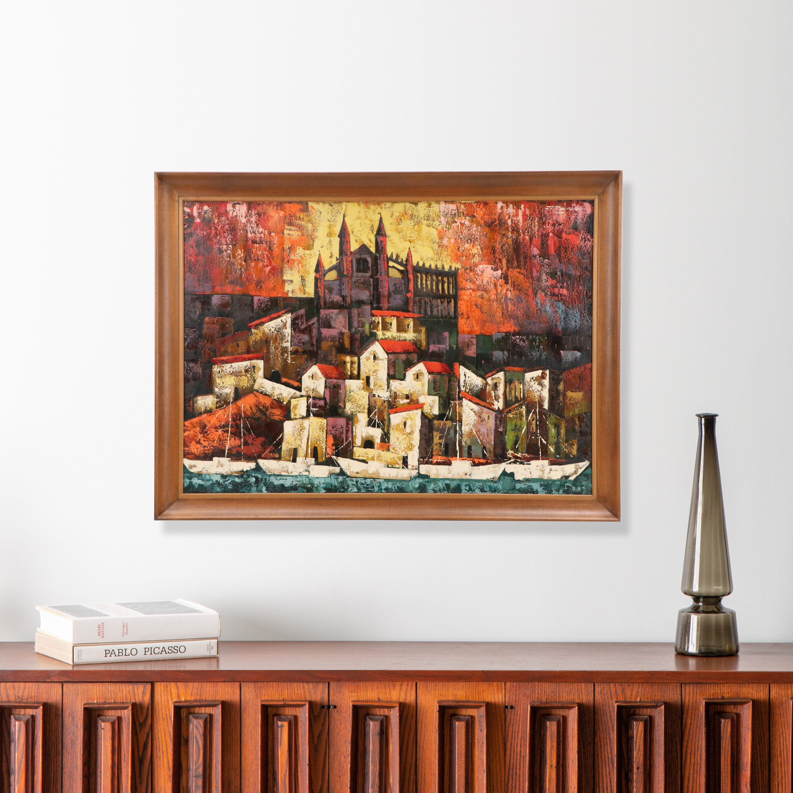 Toro Mid Century Modern City Landscape Oil Painting