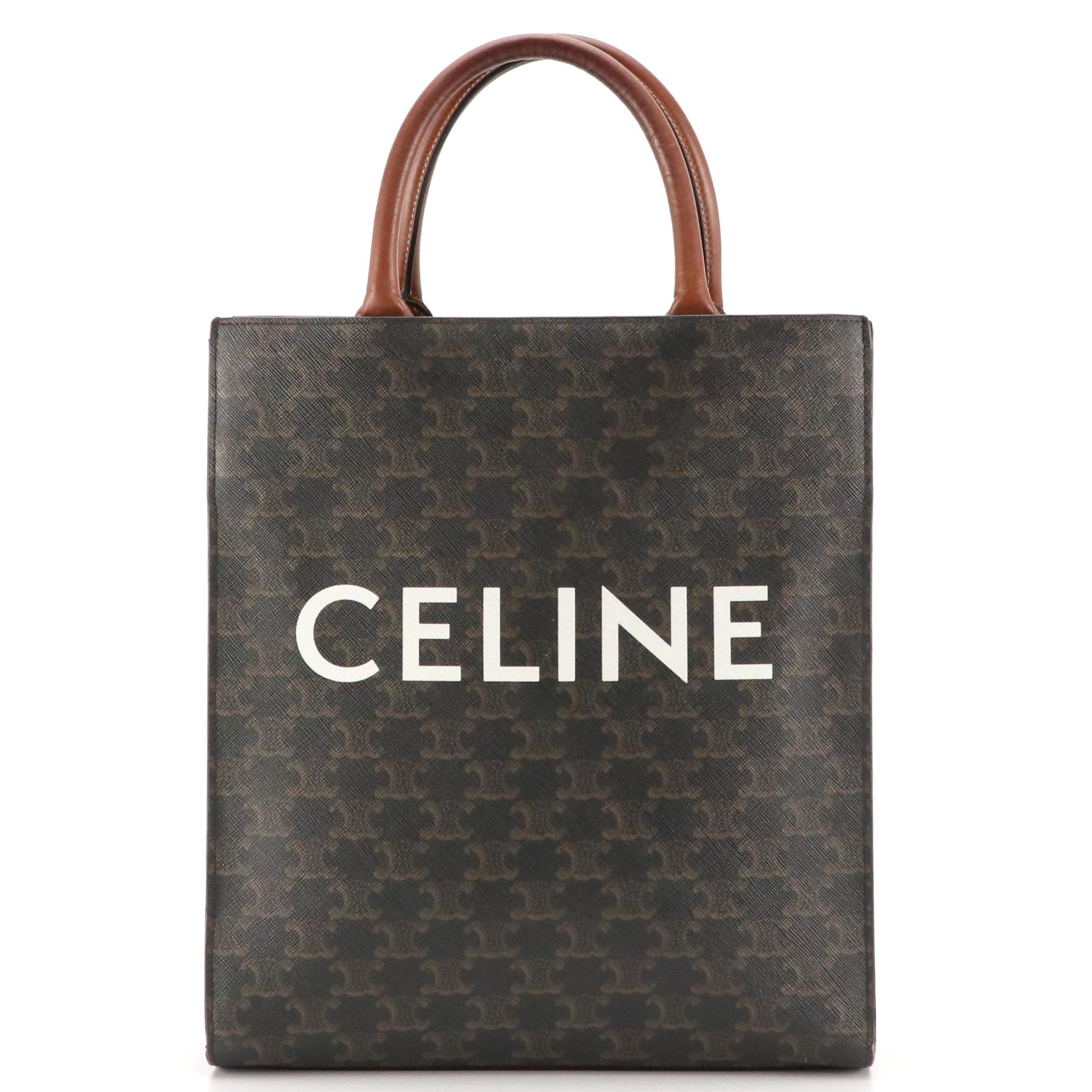Celine Vertical Two-Way Tote in Jumbo Triomphe Canvas and Leather