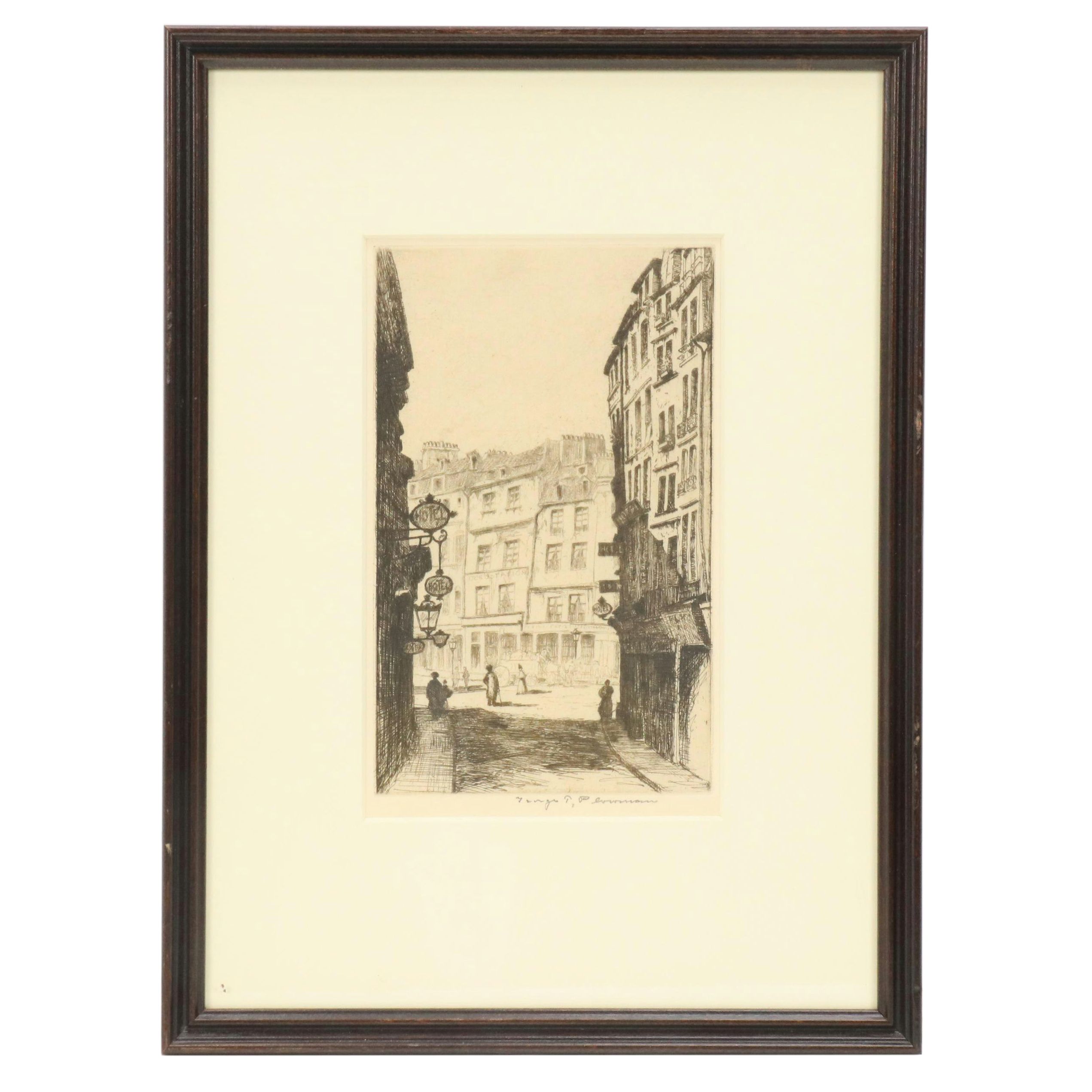 George T. Plowman Etching "Rue De La Harpe"