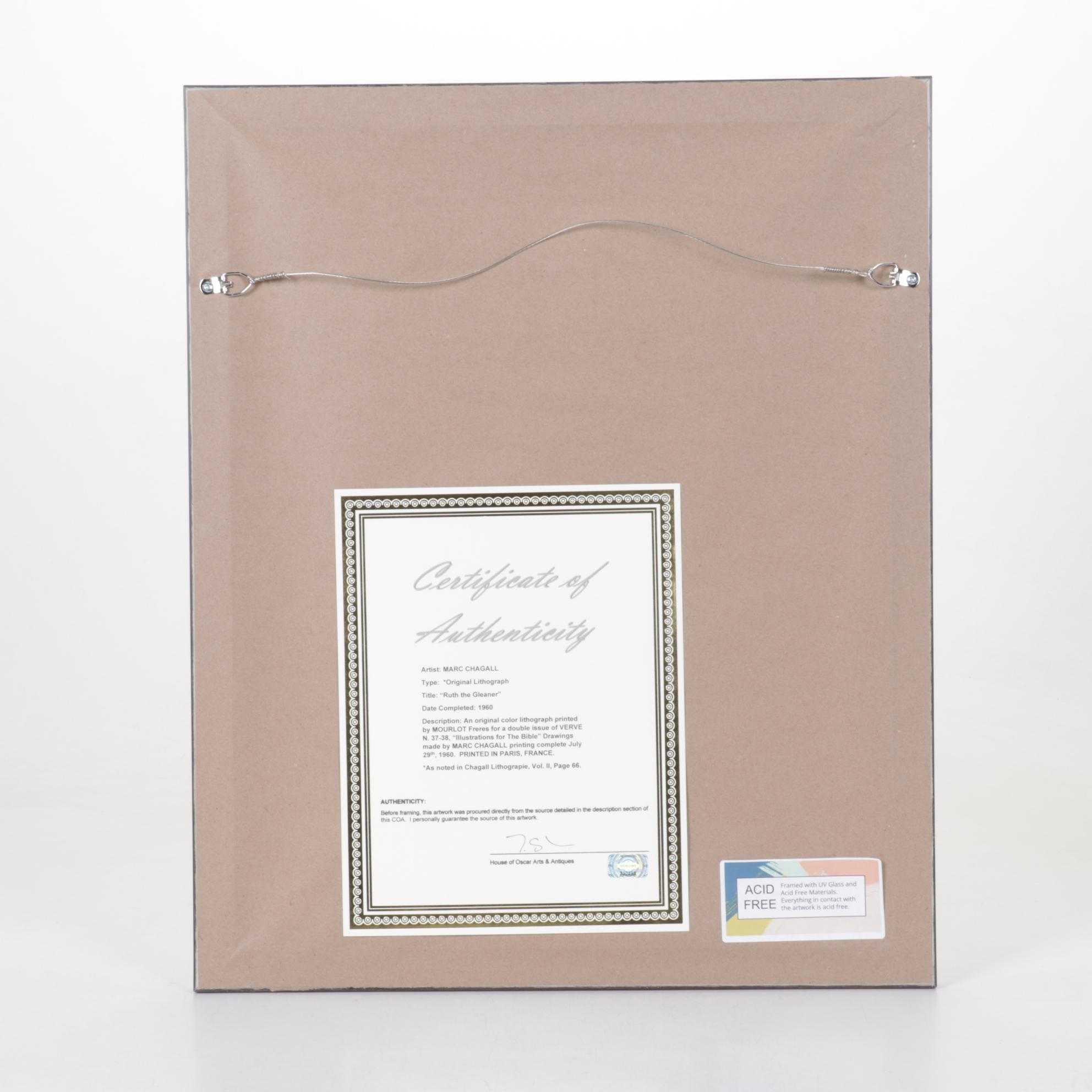 Marc Chagall Color Lithograph "Ruth la glaneuse" From "Verve," 1960