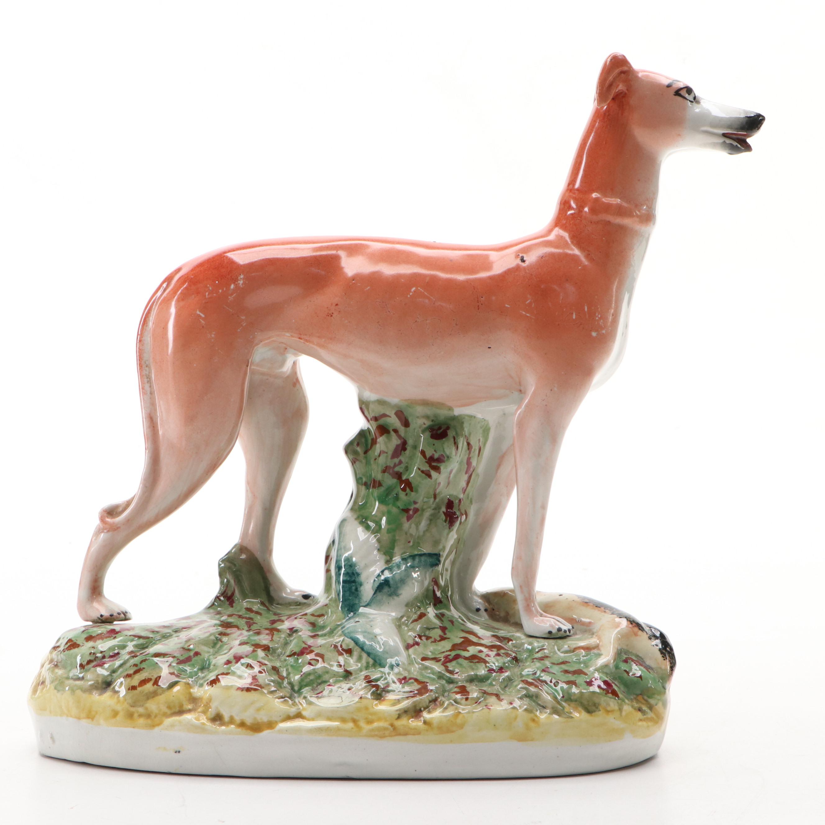Staffordshire Greyhound with Hare and Recumbent Greyhound Figures
