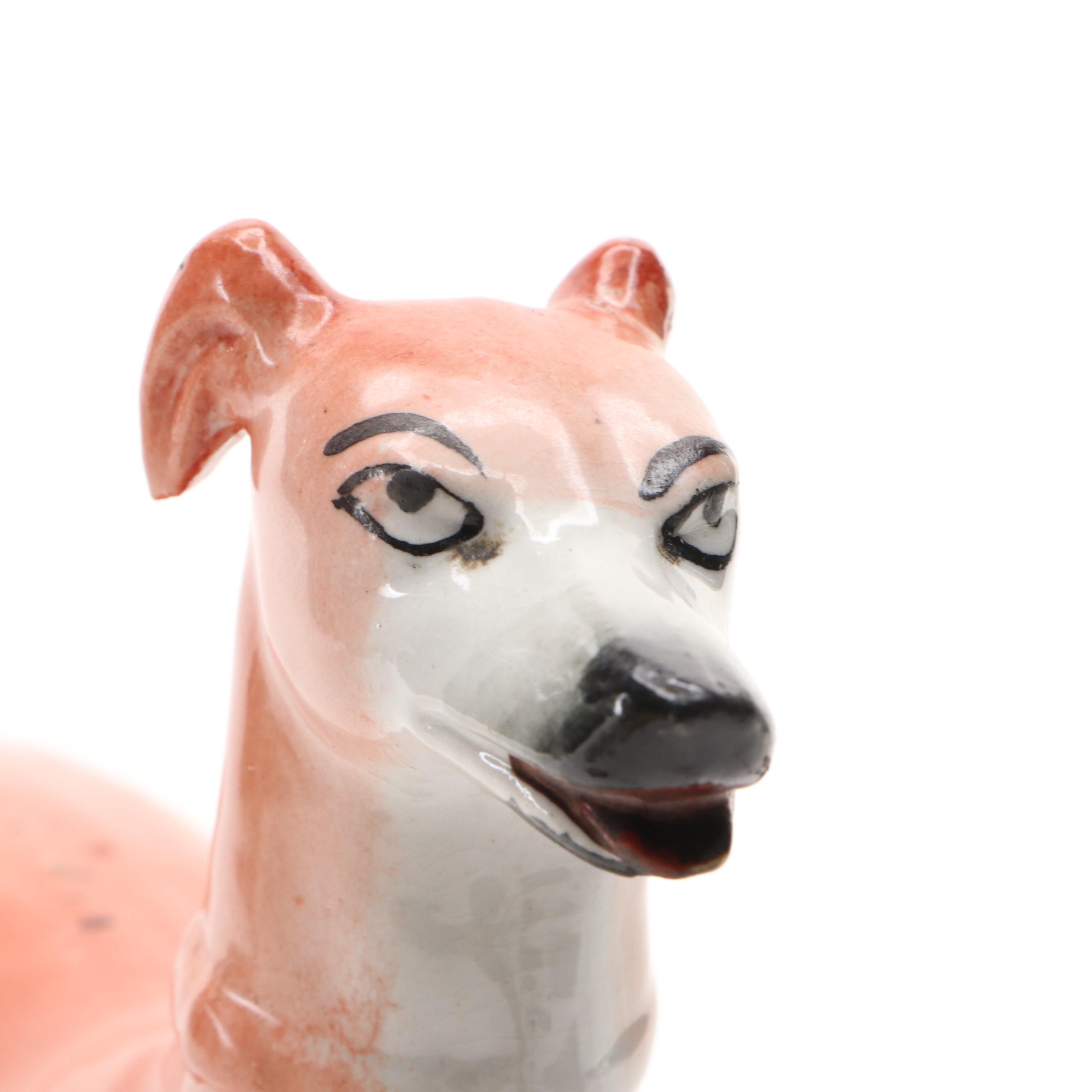 Staffordshire Greyhound with Hare and Recumbent Greyhound Figures