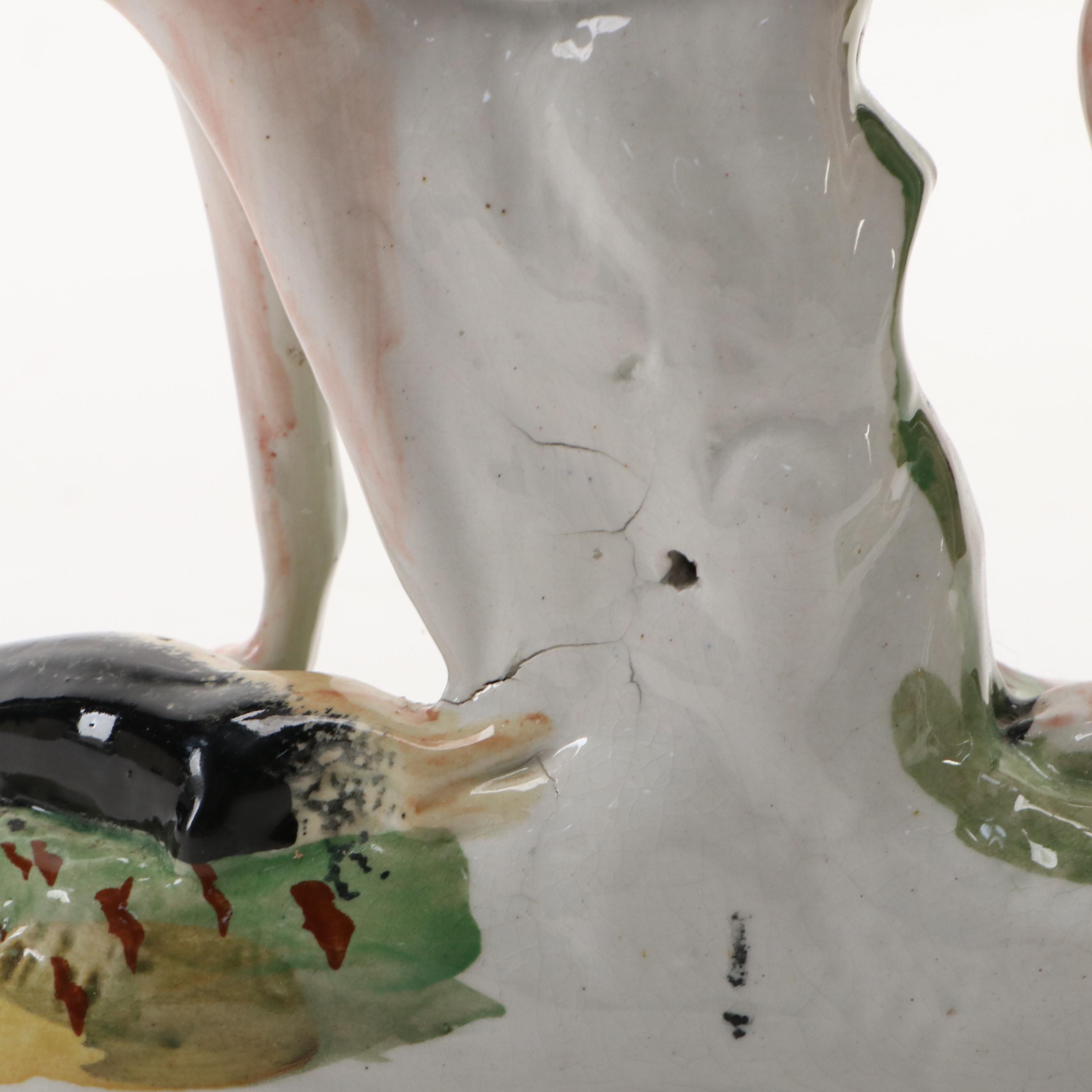 Staffordshire Greyhound with Hare and Recumbent Greyhound Figures