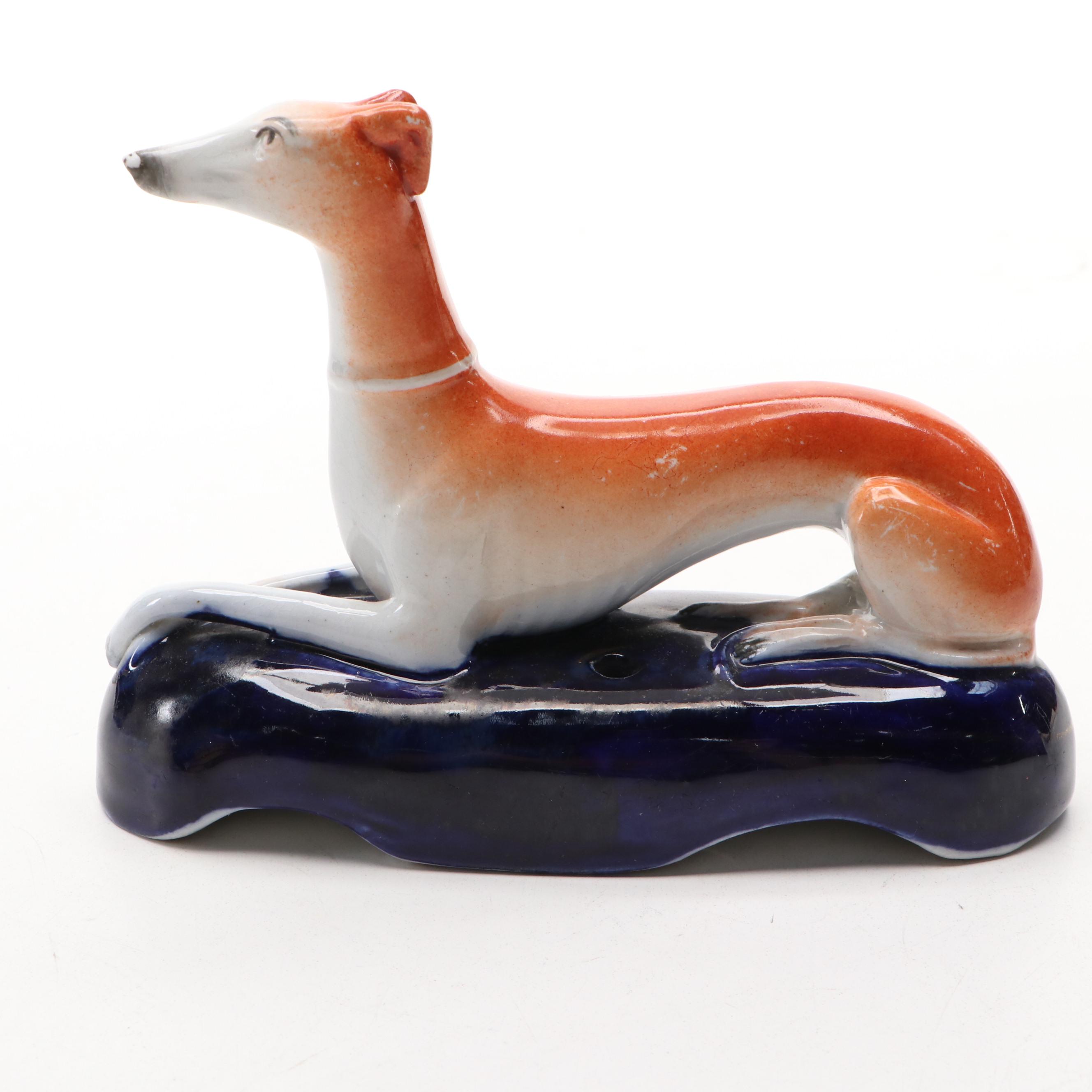 Staffordshire Greyhound with Hare and Recumbent Greyhound Figures