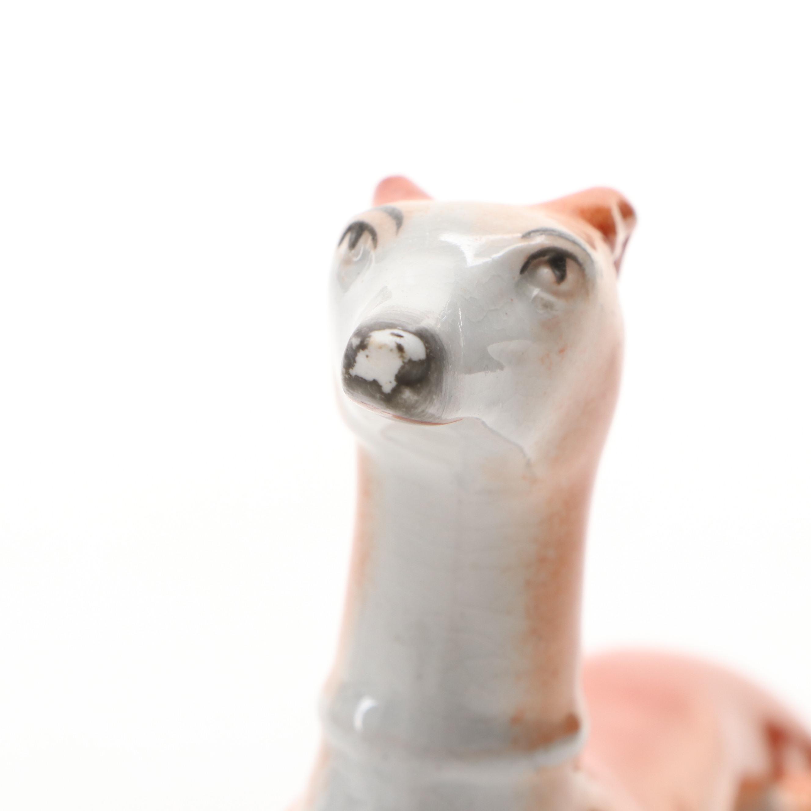 Staffordshire Greyhound with Hare and Recumbent Greyhound Figures