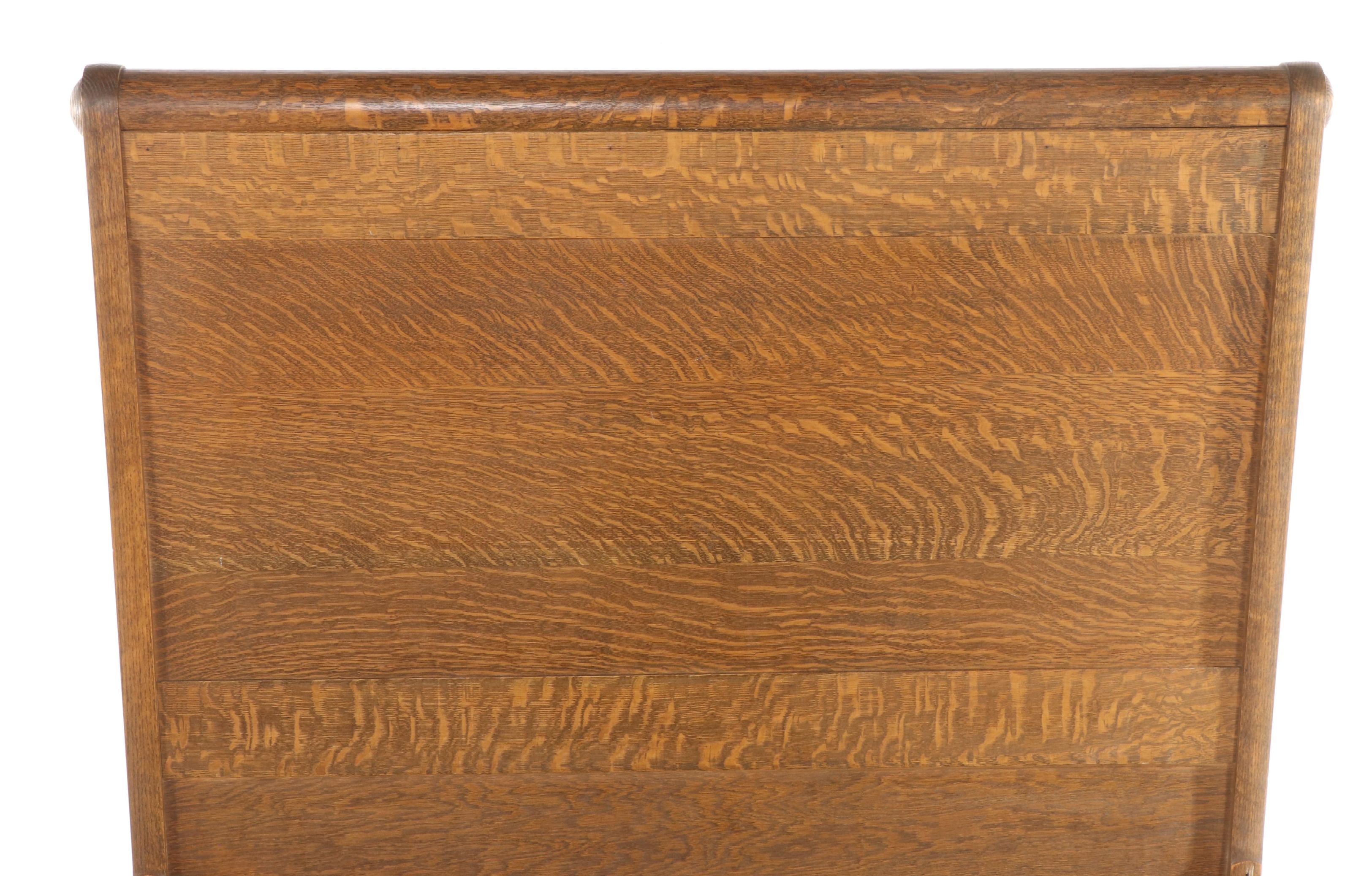 Victorian Tiger Oak Full Size Sleigh Bed, Late 19th/ Early 20th Century