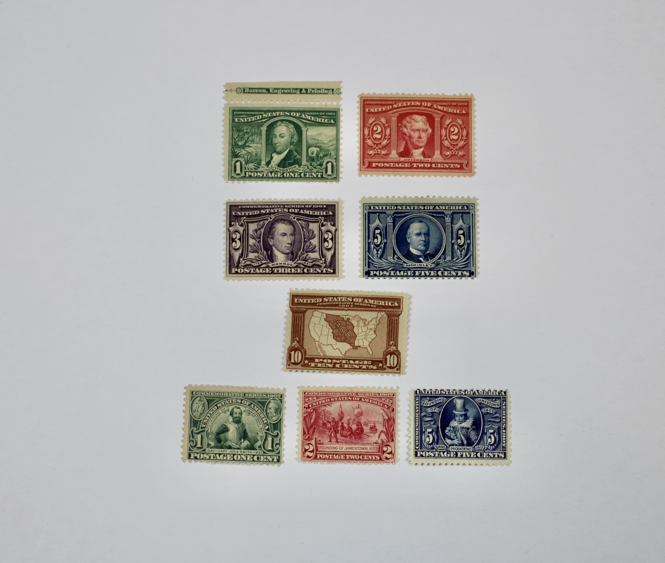 Eight Mint Condition Early U.S. Postage Stamps, Scott 323 to 330