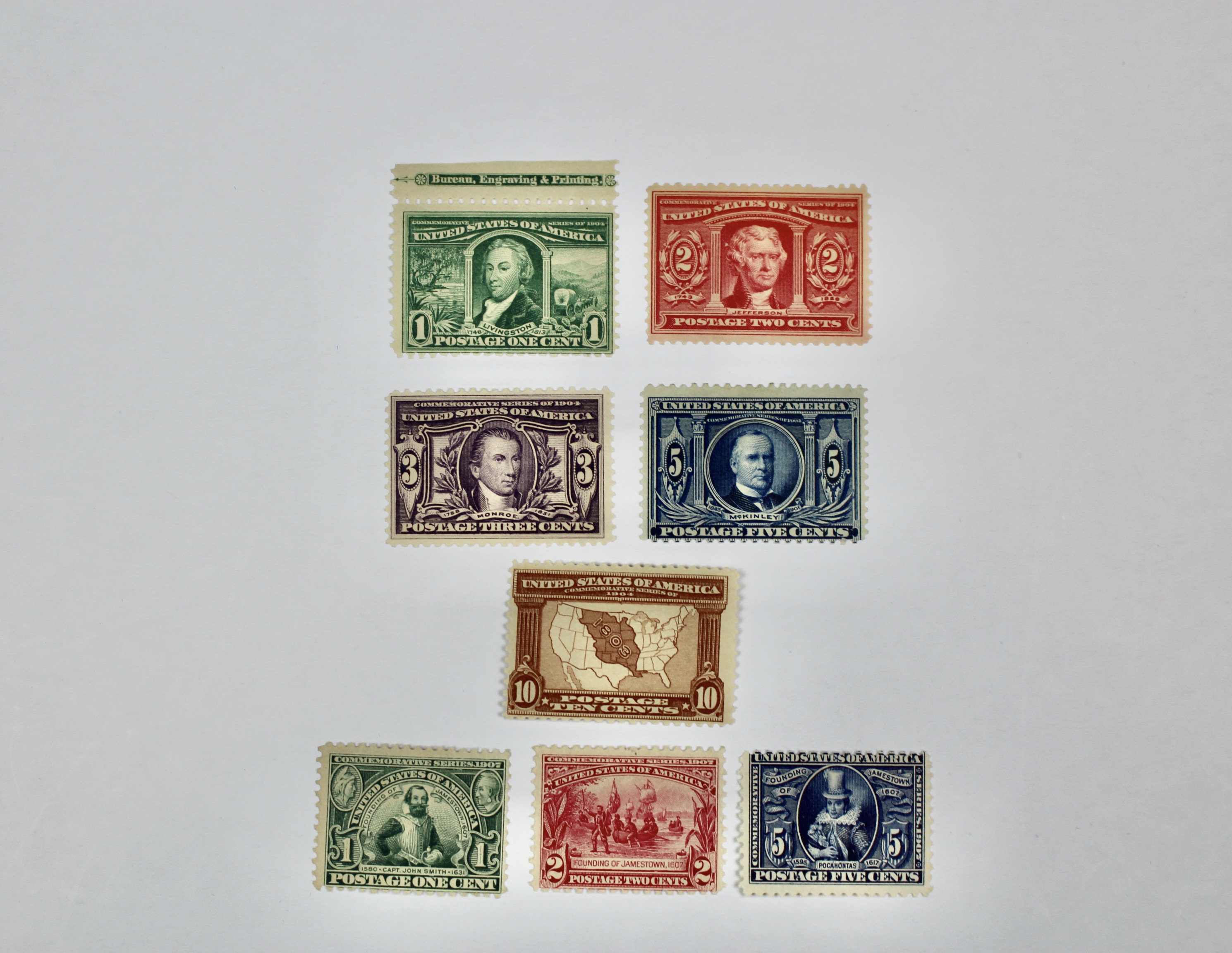 Eight Mint Condition Early U.S. Postage Stamps, Scott 323 to 330