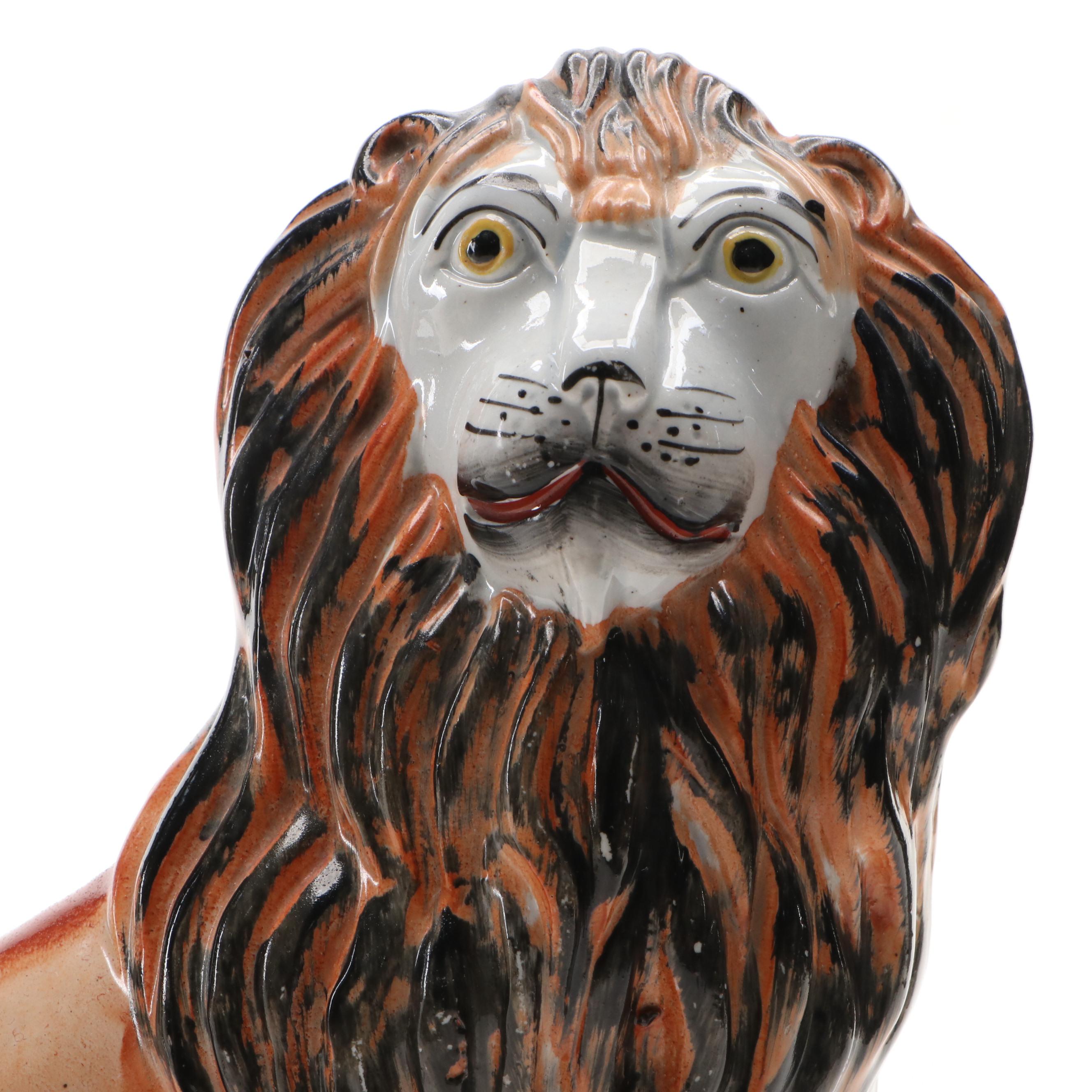 Staffordshire Lion and Lamb Figure, Mid to Late 19th Century