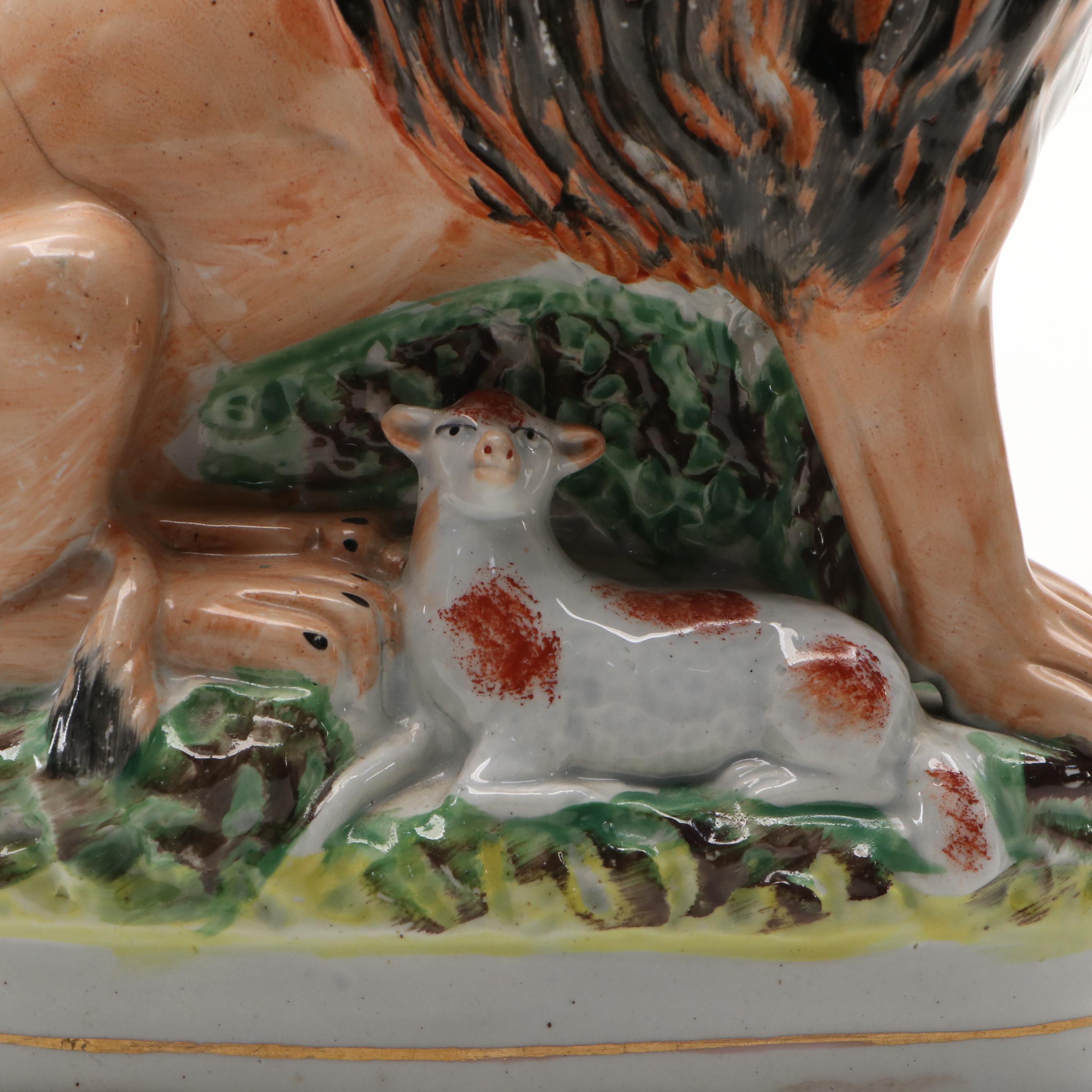 Staffordshire Lion and Lamb Figure, Mid to Late 19th Century