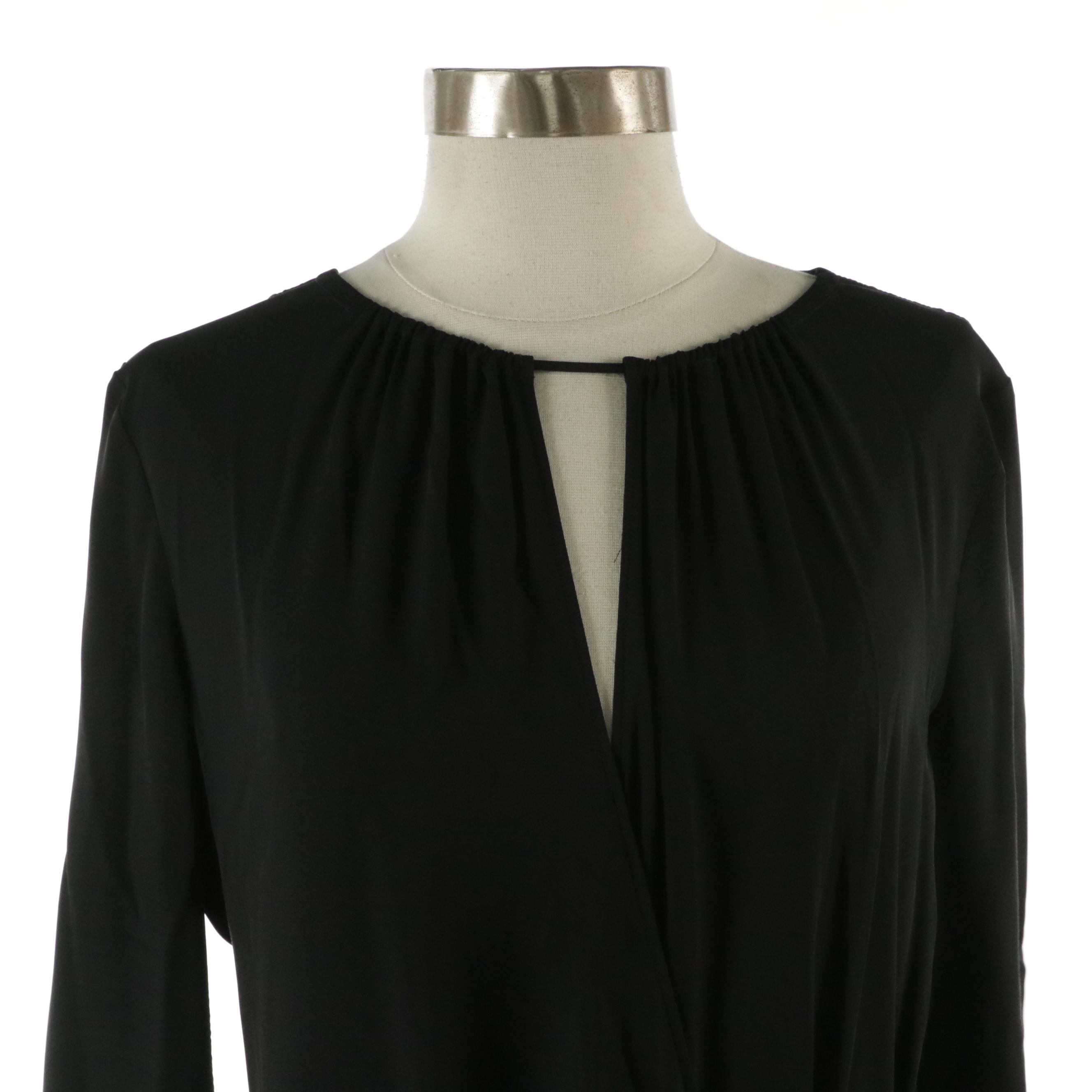 Emilio Pucci Black Silk Blend Dress with Ruched Peek-a-Boo Neckline