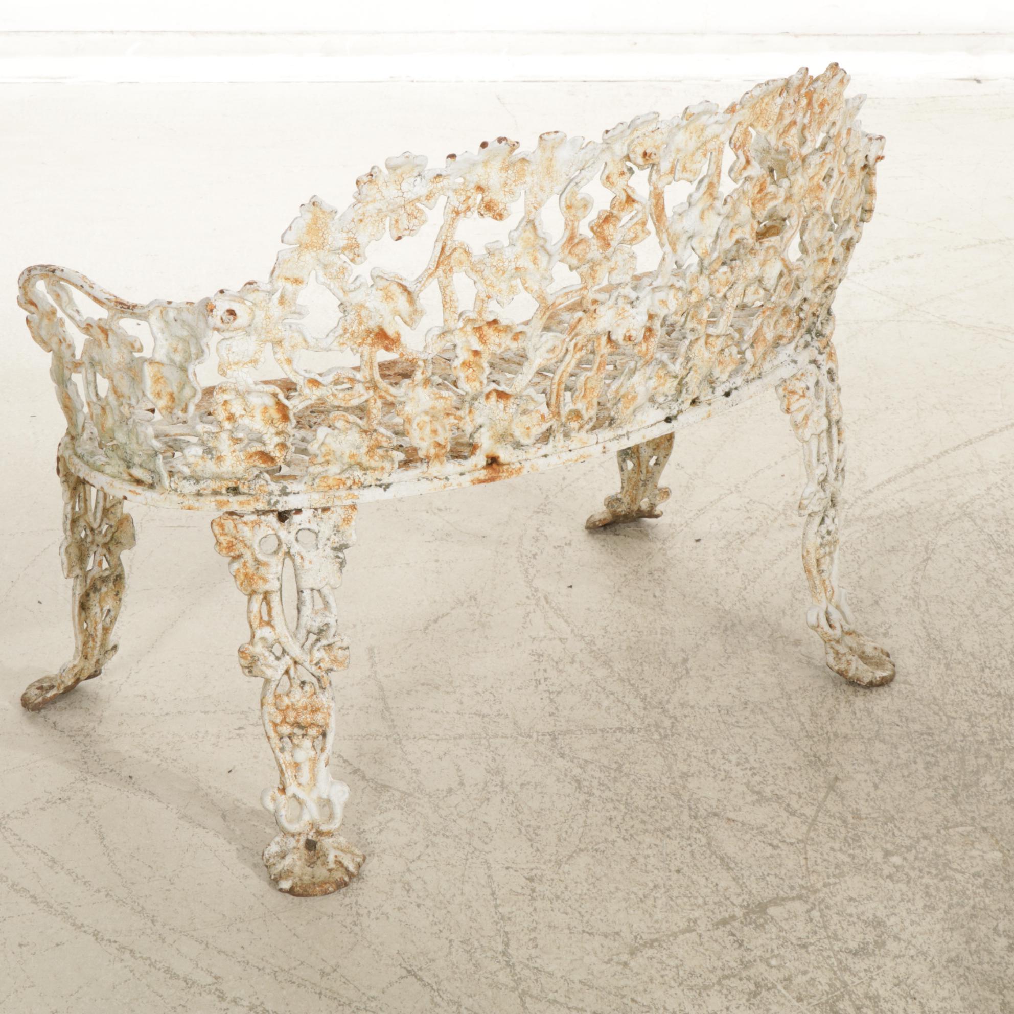 Victorian Grape Vine Painted Cast Iron Garden Loveseat, Chairs and Table