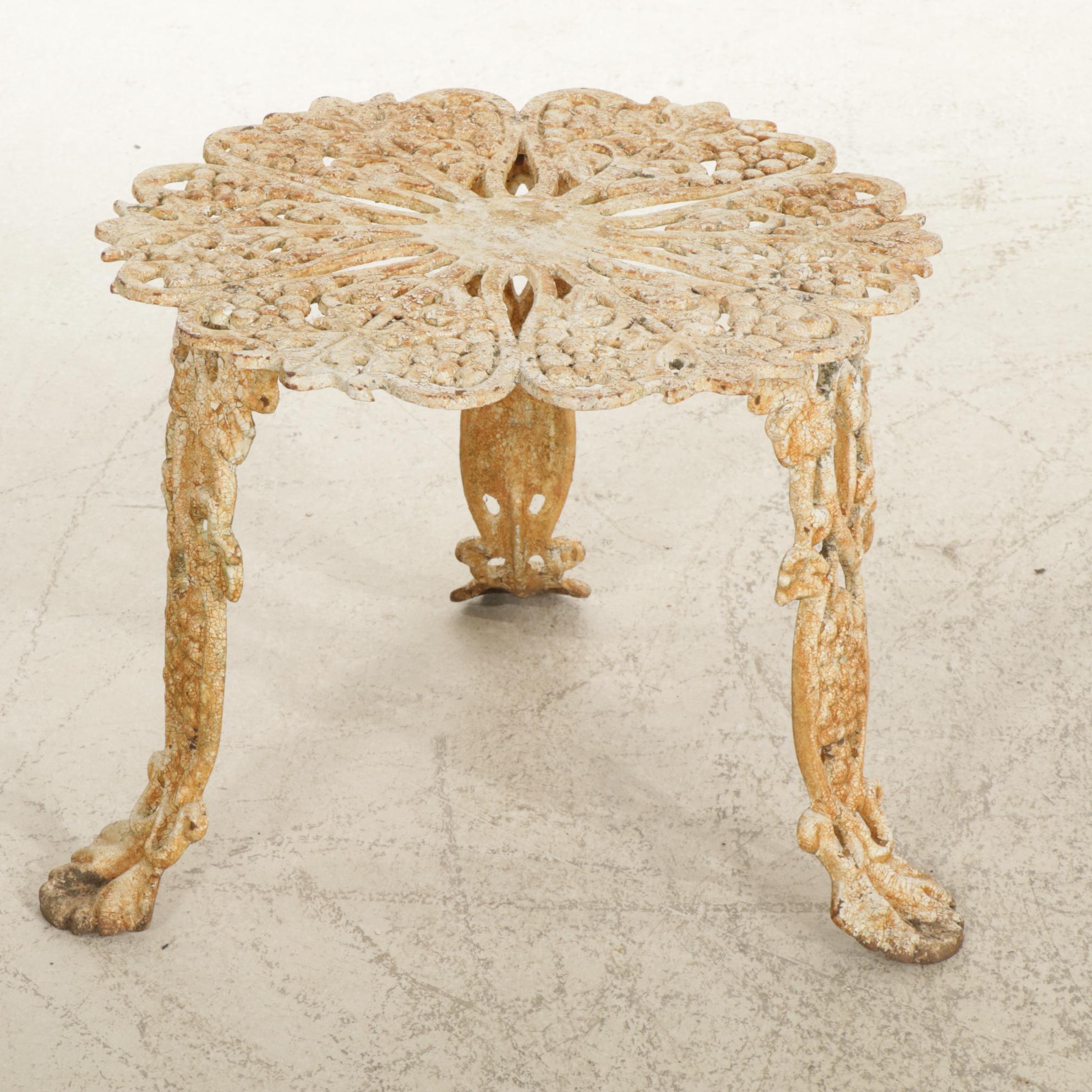 Victorian Grape Vine Painted Cast Iron Garden Loveseat, Chairs and Table