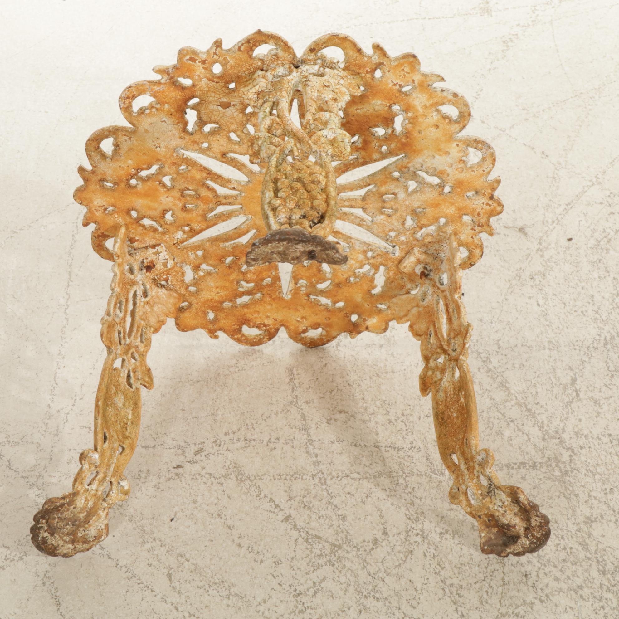 Victorian Grape Vine Painted Cast Iron Garden Loveseat, Chairs and Table