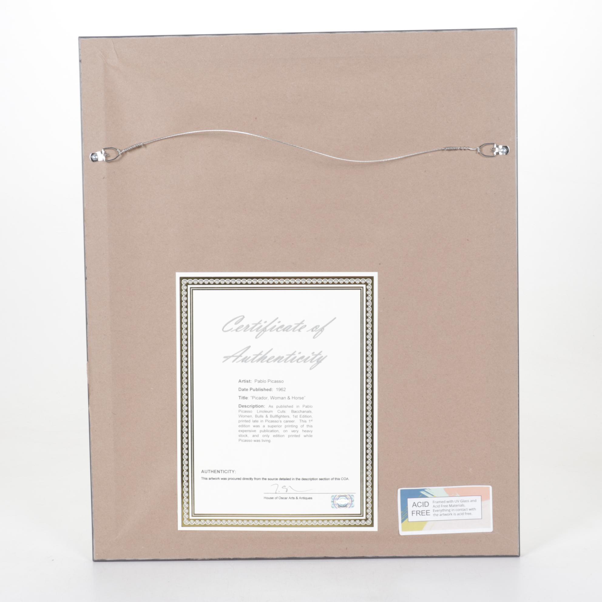 Pablo Picasso Linoleum Cut "Picador, Woman, and Horse," 1962