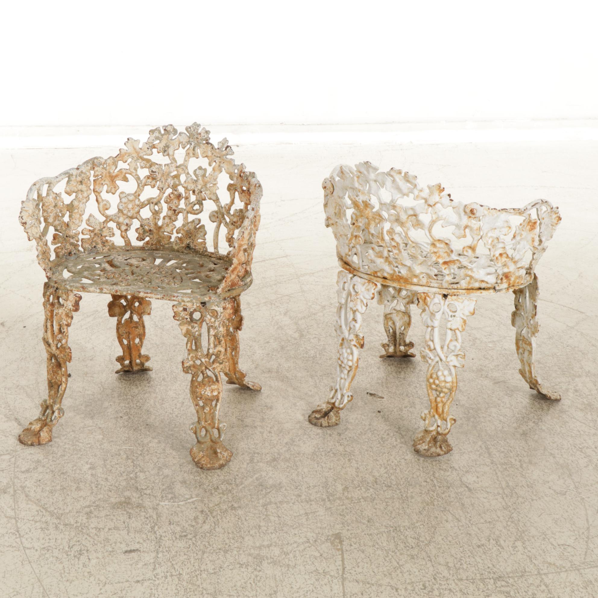 Victorian Grape Vine Painted Cast Iron Garden Loveseat, Chairs and Table