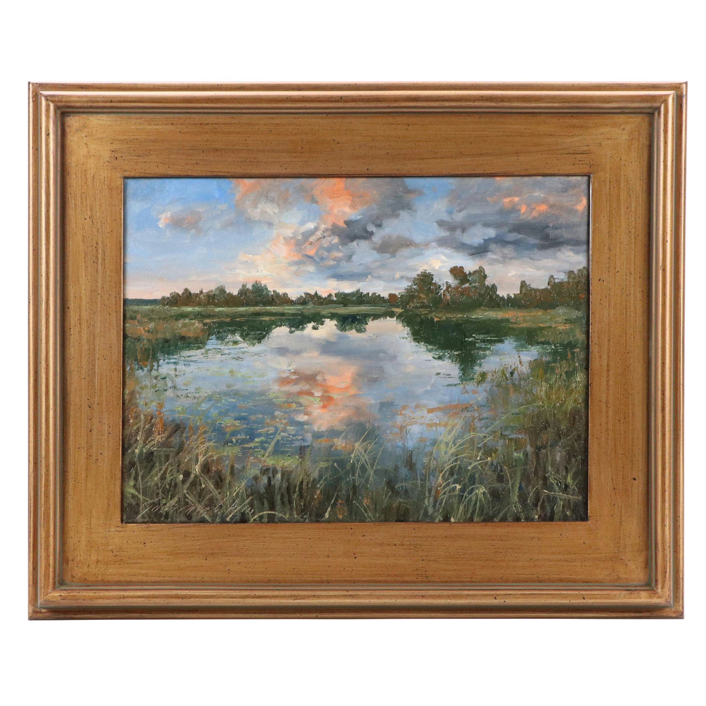 Garncarek Aleksander Pond Landscape Oil Painting, 2025