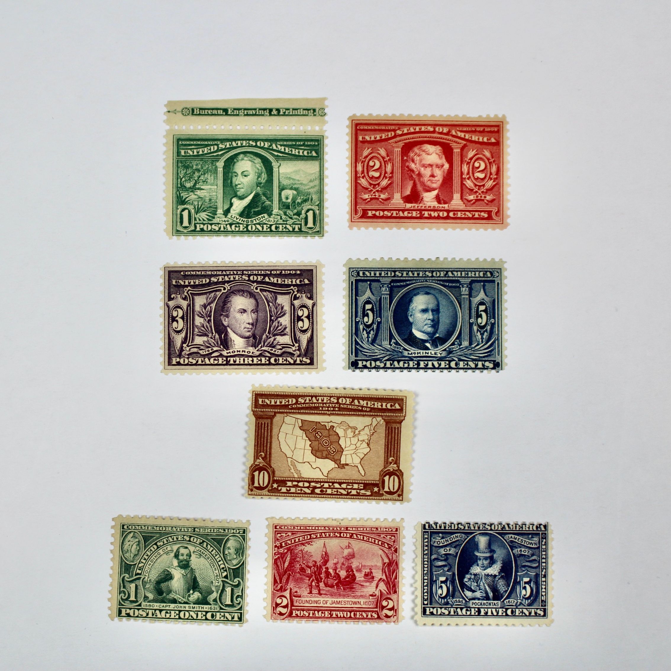 Eight Mint Condition Early U.S. Postage Stamps, Scott 323 to 330
