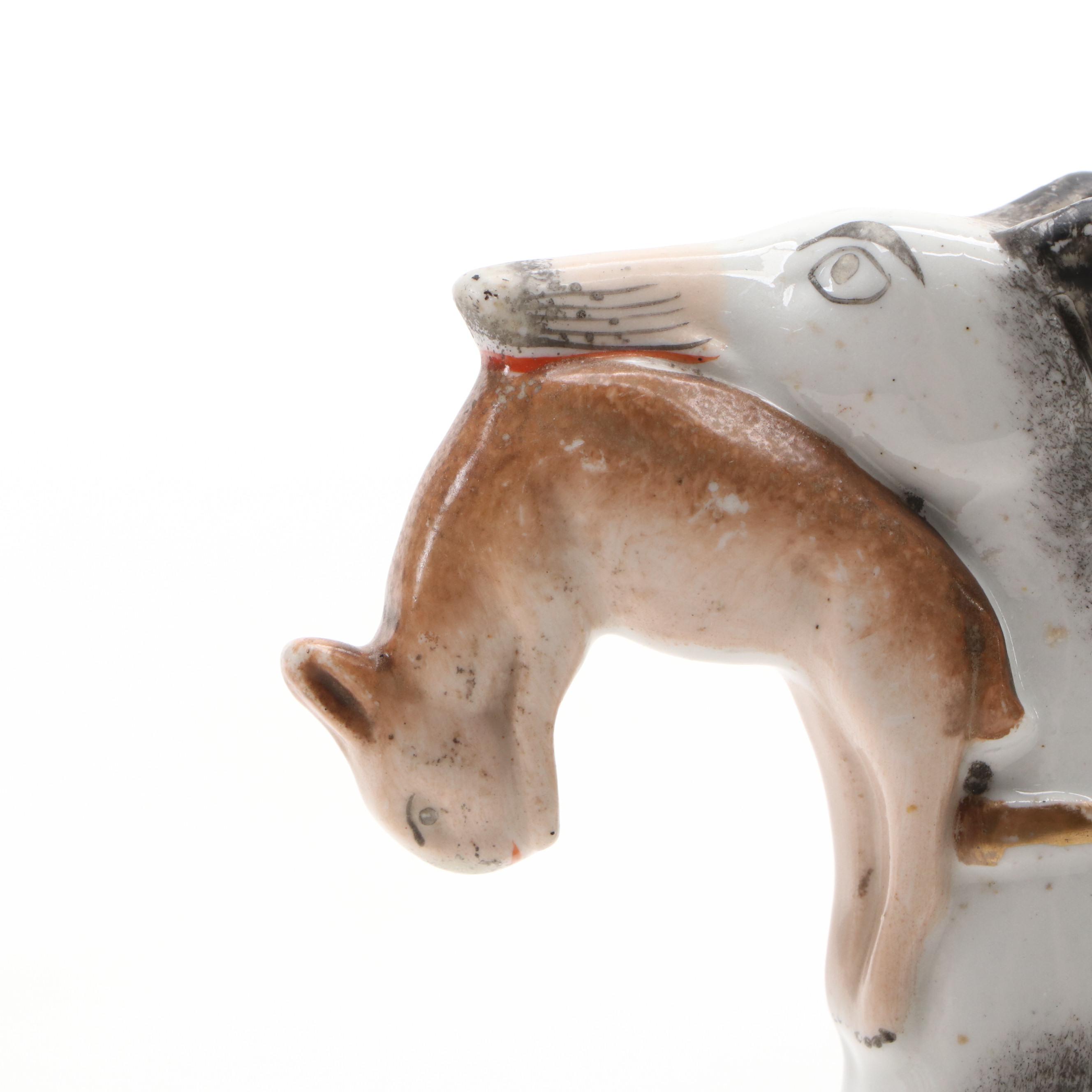 Staffordshire Hunting Greyhound with Hare Figurines, Mid to Late 19th Century