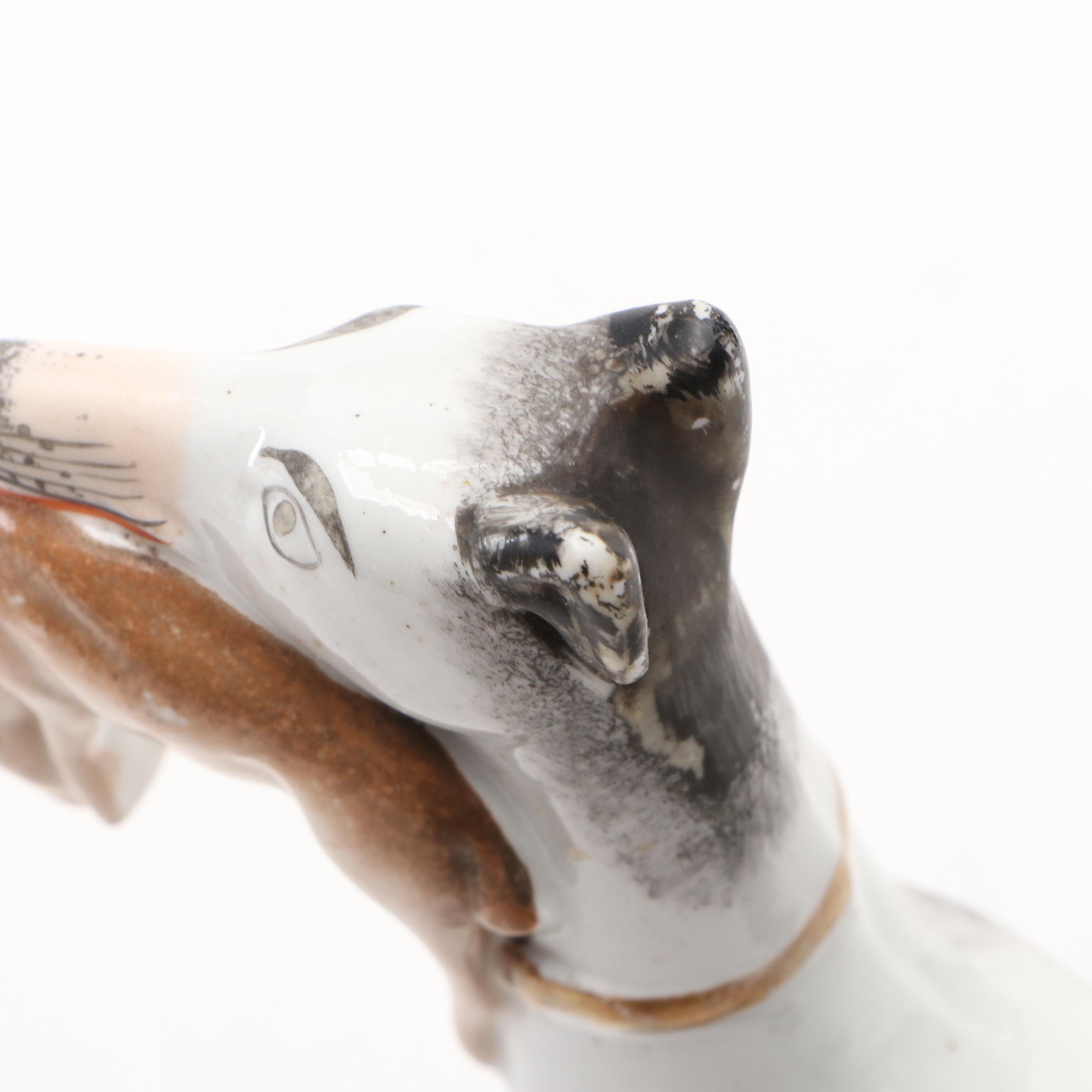 Staffordshire Hunting Greyhound with Hare Figurines, Mid to Late 19th Century