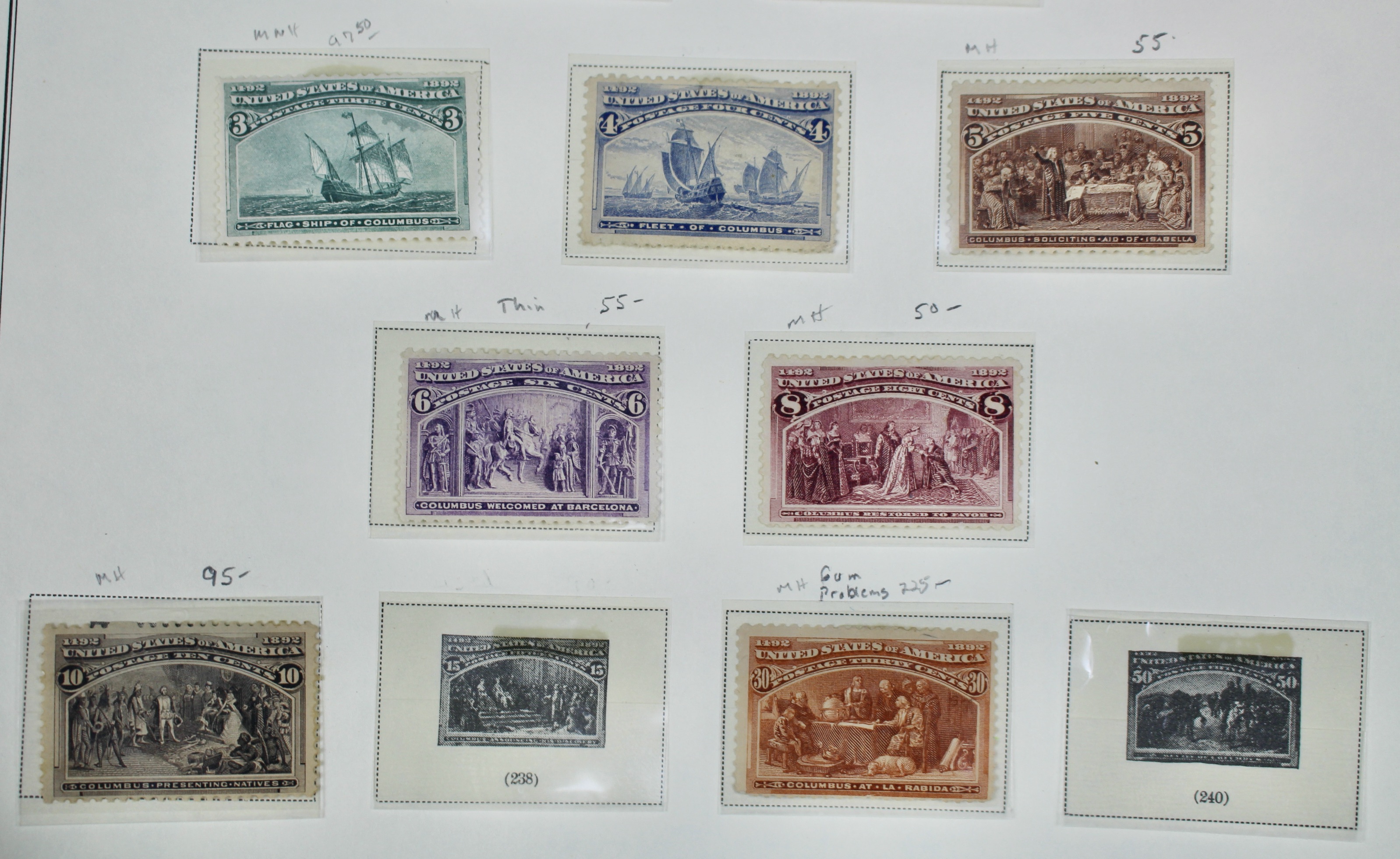 Eight Different Mint Condition 1893 Columbian Exposition Postage Stamps