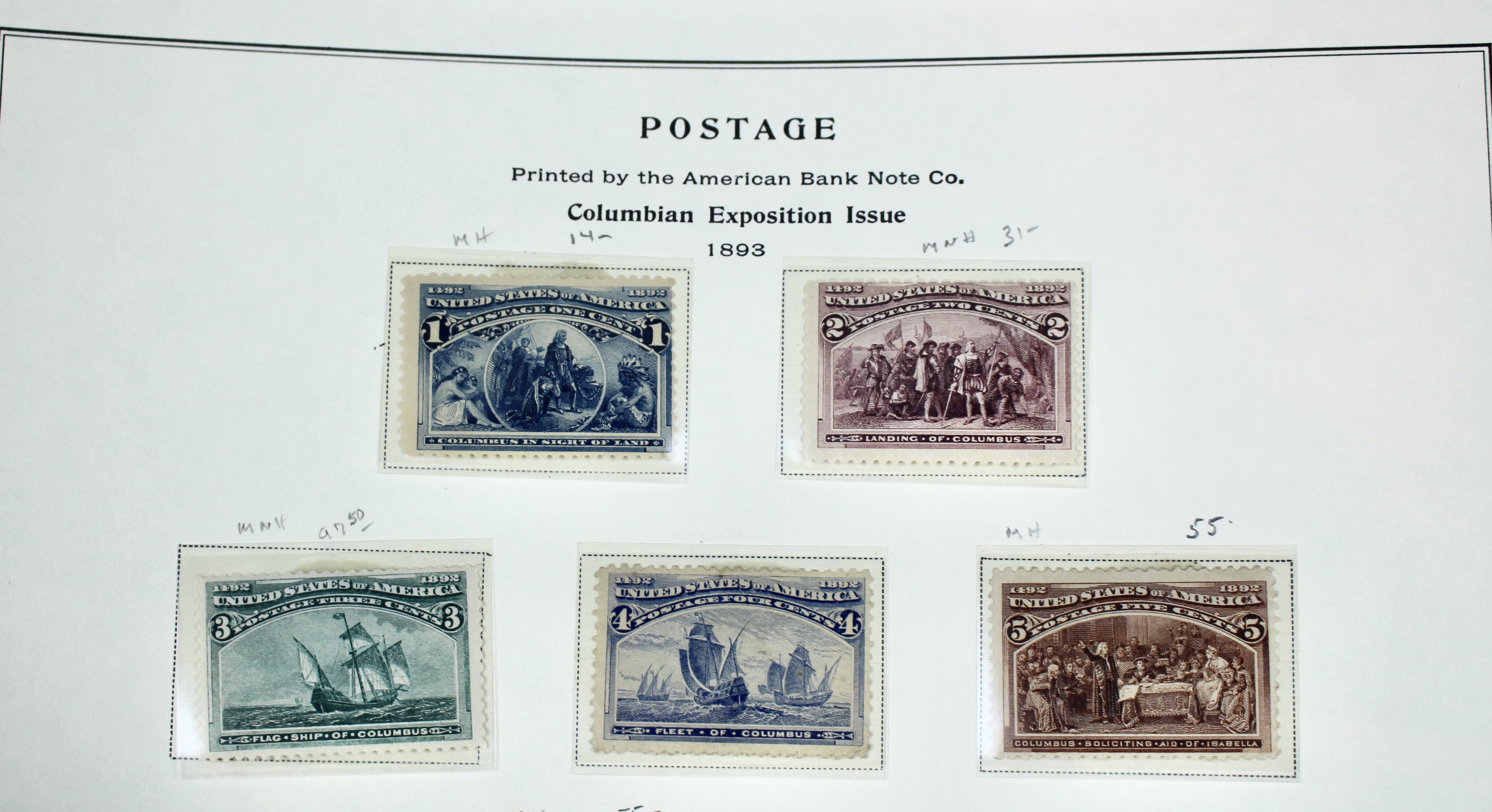Eight Different Mint Condition 1893 Columbian Exposition Postage Stamps