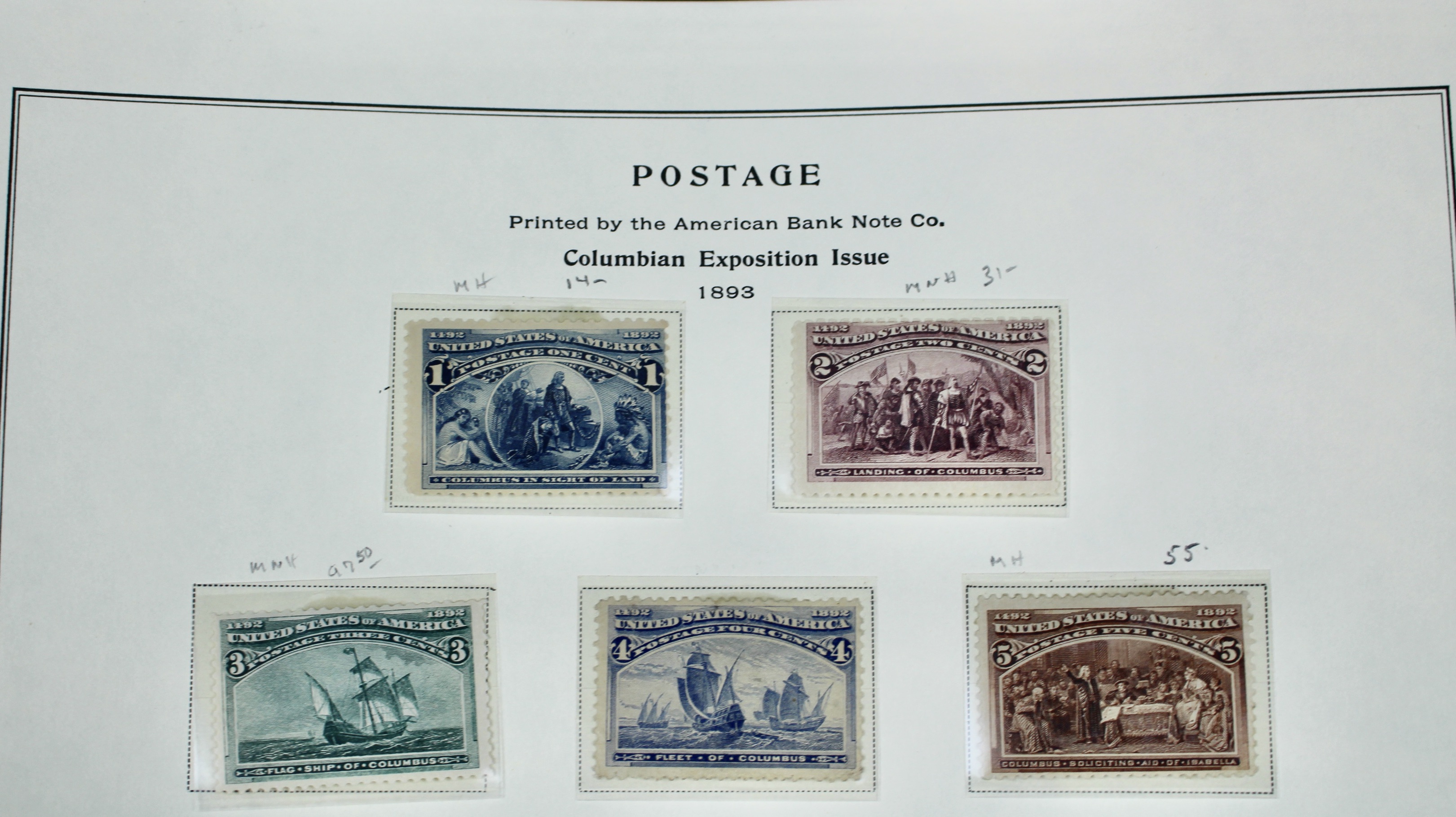 Eight Different Mint Condition 1893 Columbian Exposition Postage Stamps