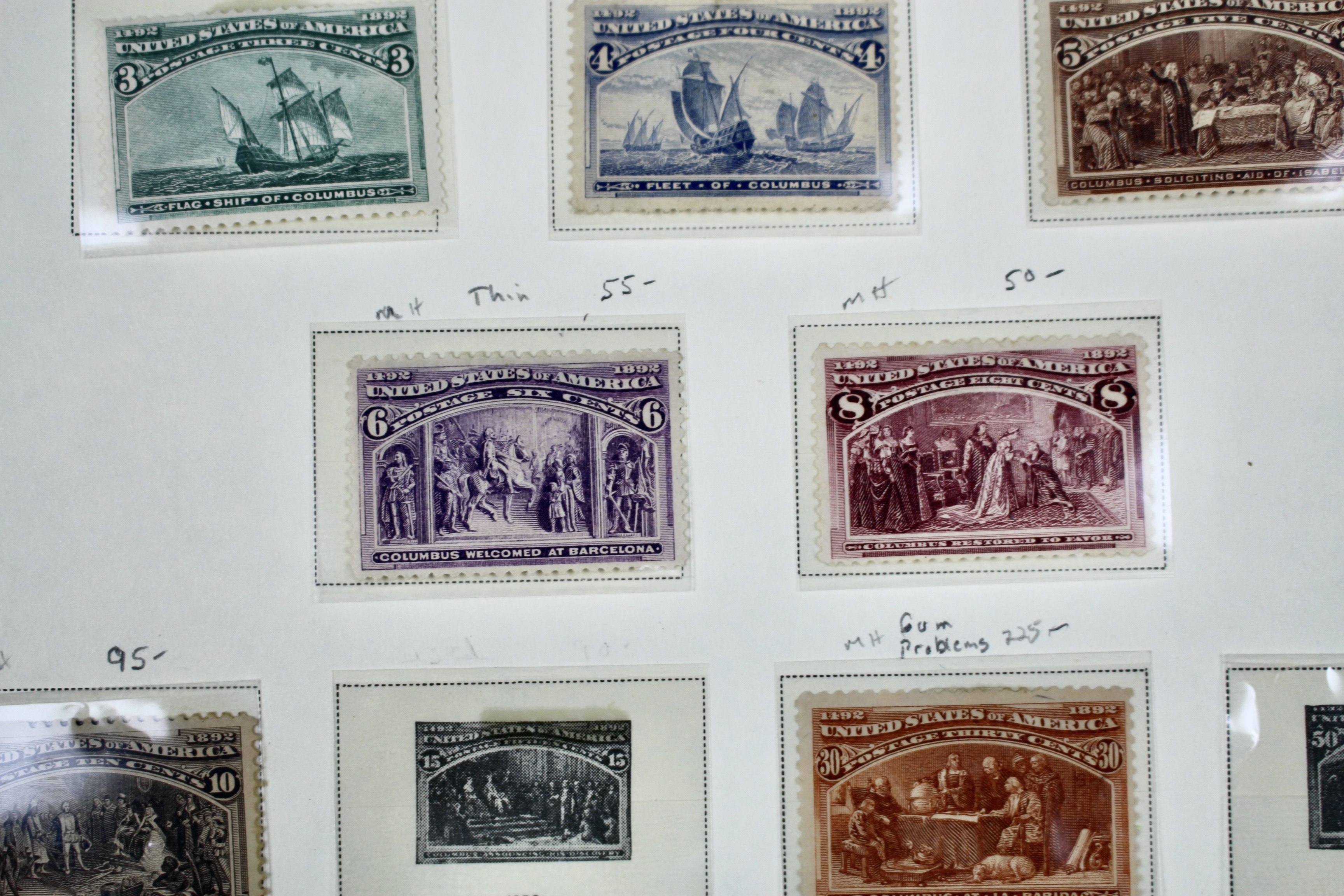 Eight Different Mint Condition 1893 Columbian Exposition Postage Stamps